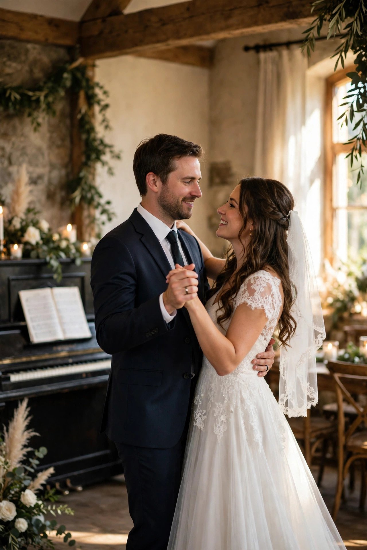 Couple sharing their first dance to The Luckiest