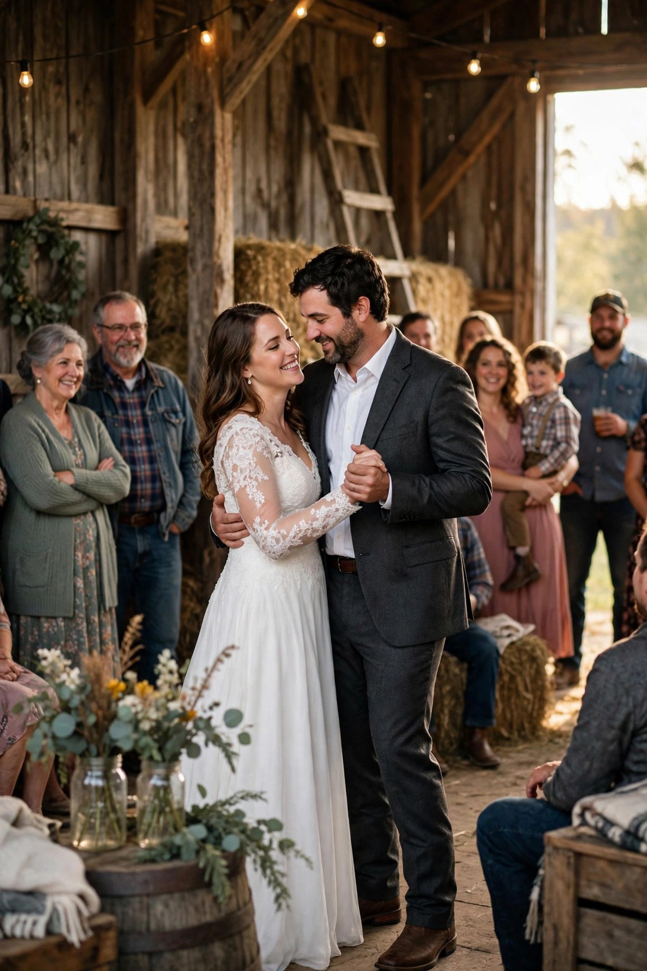 Couple sharing their first dance to Forever and Ever, Amen