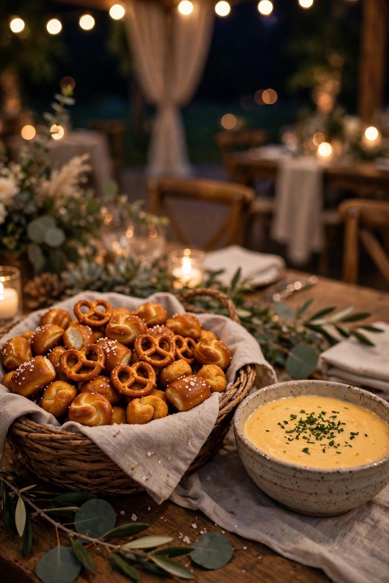 Soft Pretzel Bites with Cheese Dip — late night catering inspiration