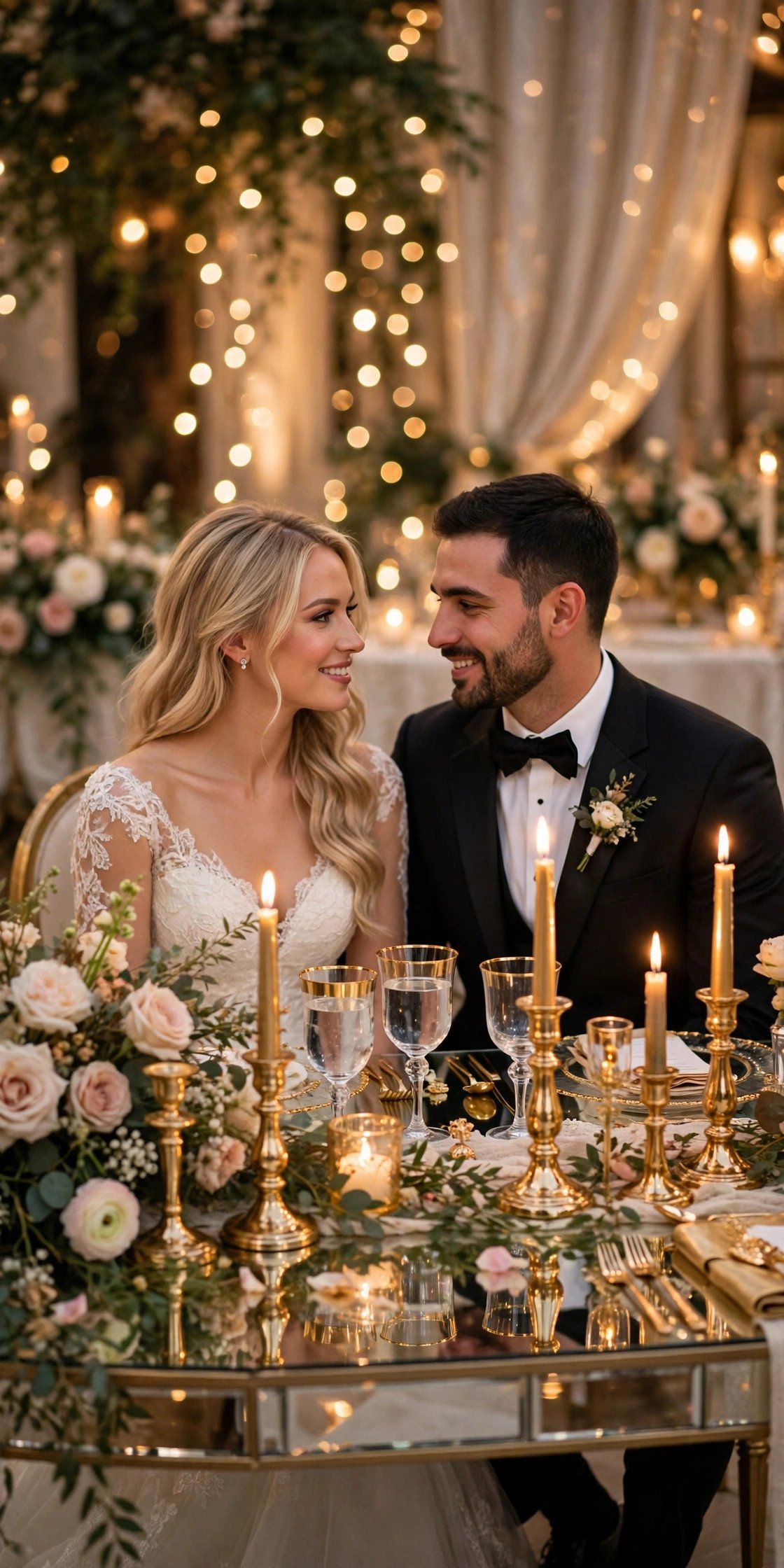 Gold and Glass Glam Table — sweetheart table styling inspiration