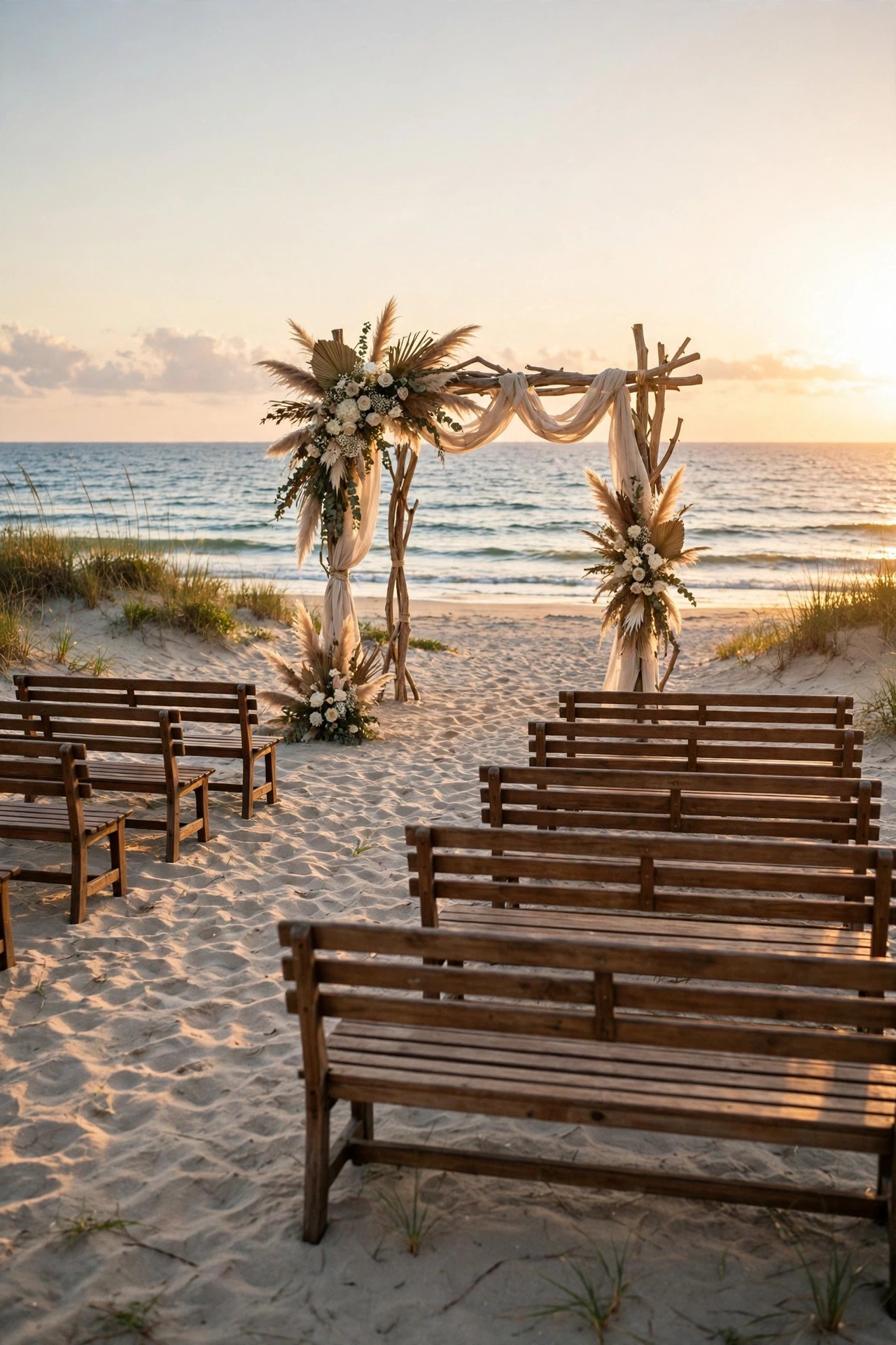 Seaside Ceremony Benches at a 2027 wedding celebration