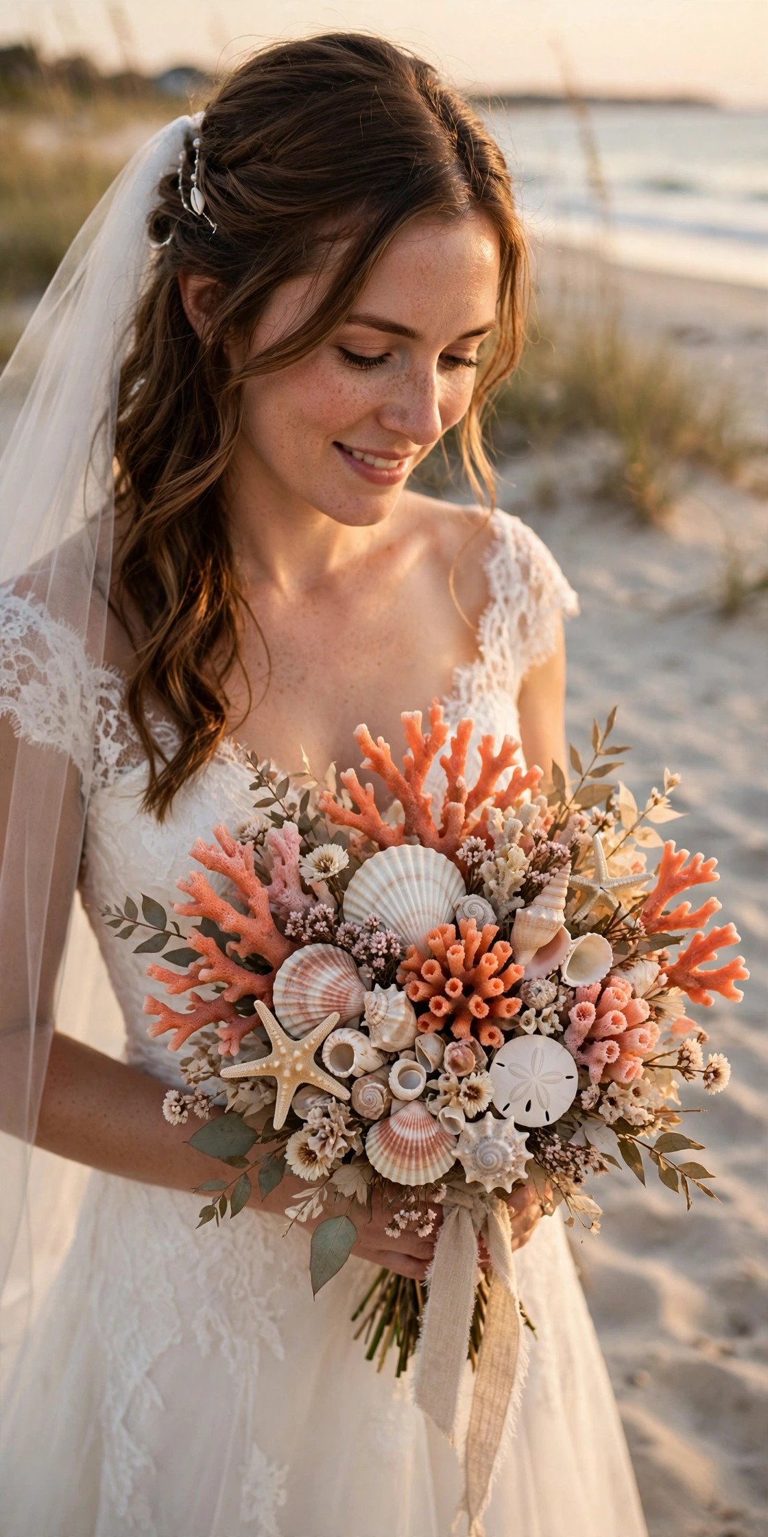 Coral and Shell Bouquet at a 2027 wedding celebration