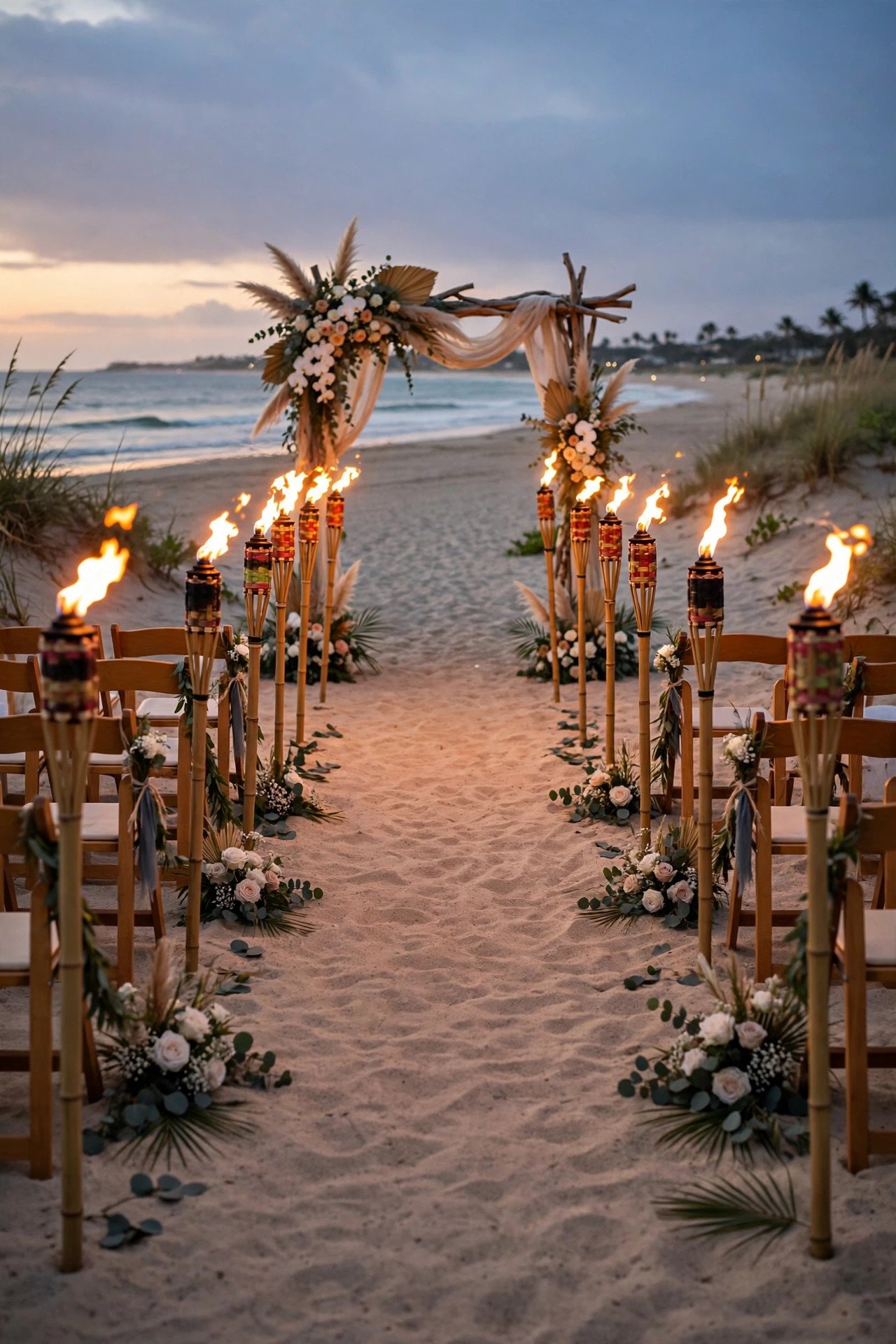 Tiki Torch Pathway at a 2027 wedding celebration