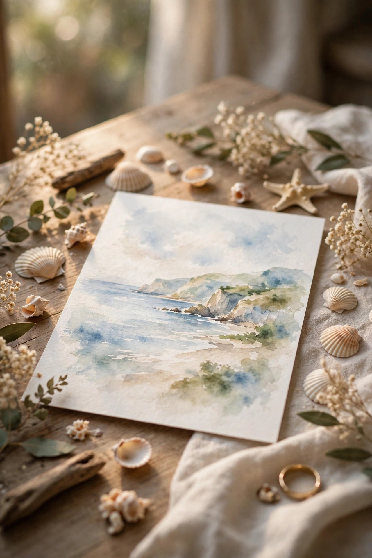 Watercolor Coastline Invitation at a 2027 wedding celebration