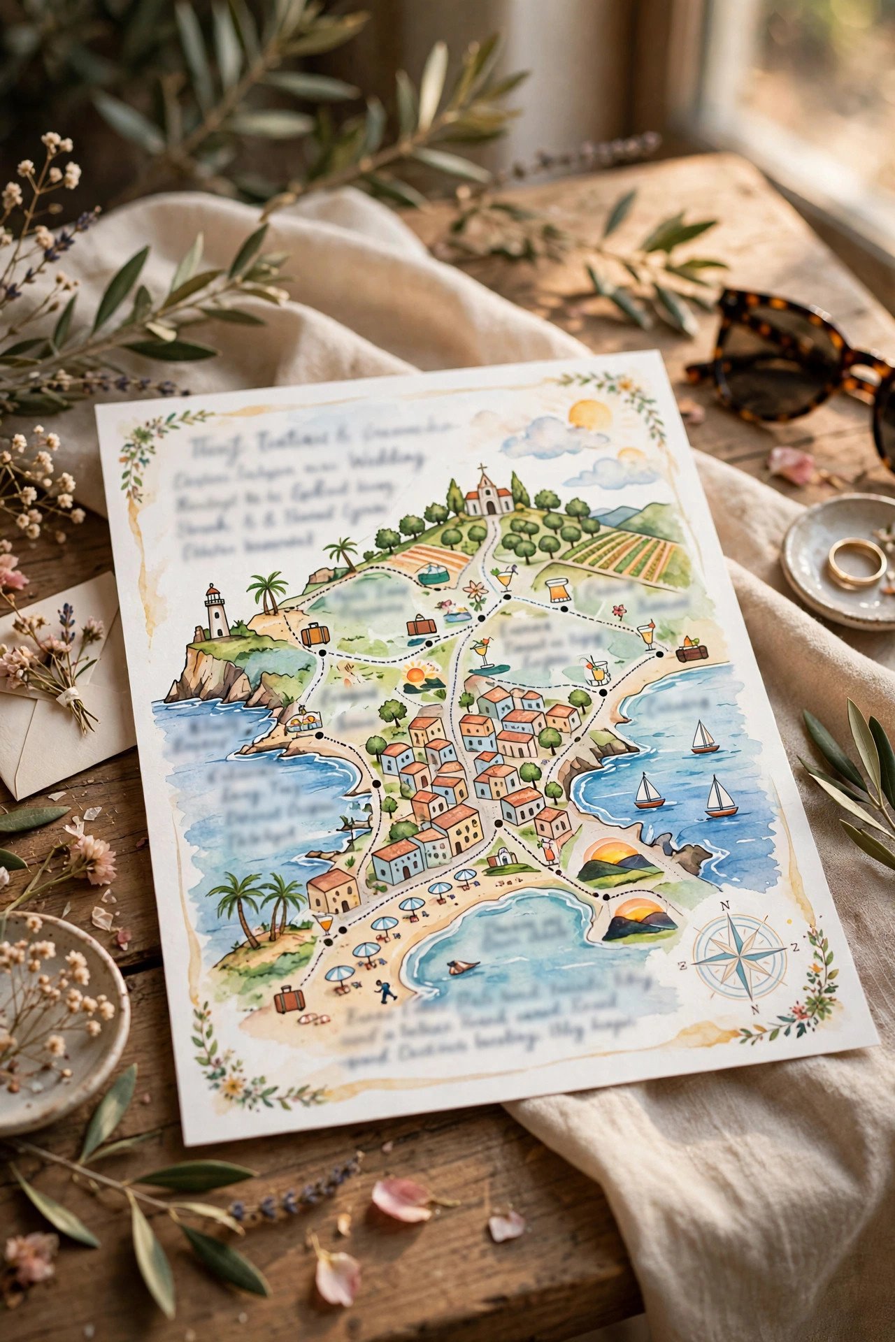 Illustrated Itinerary Map Card at a 2027 wedding celebration