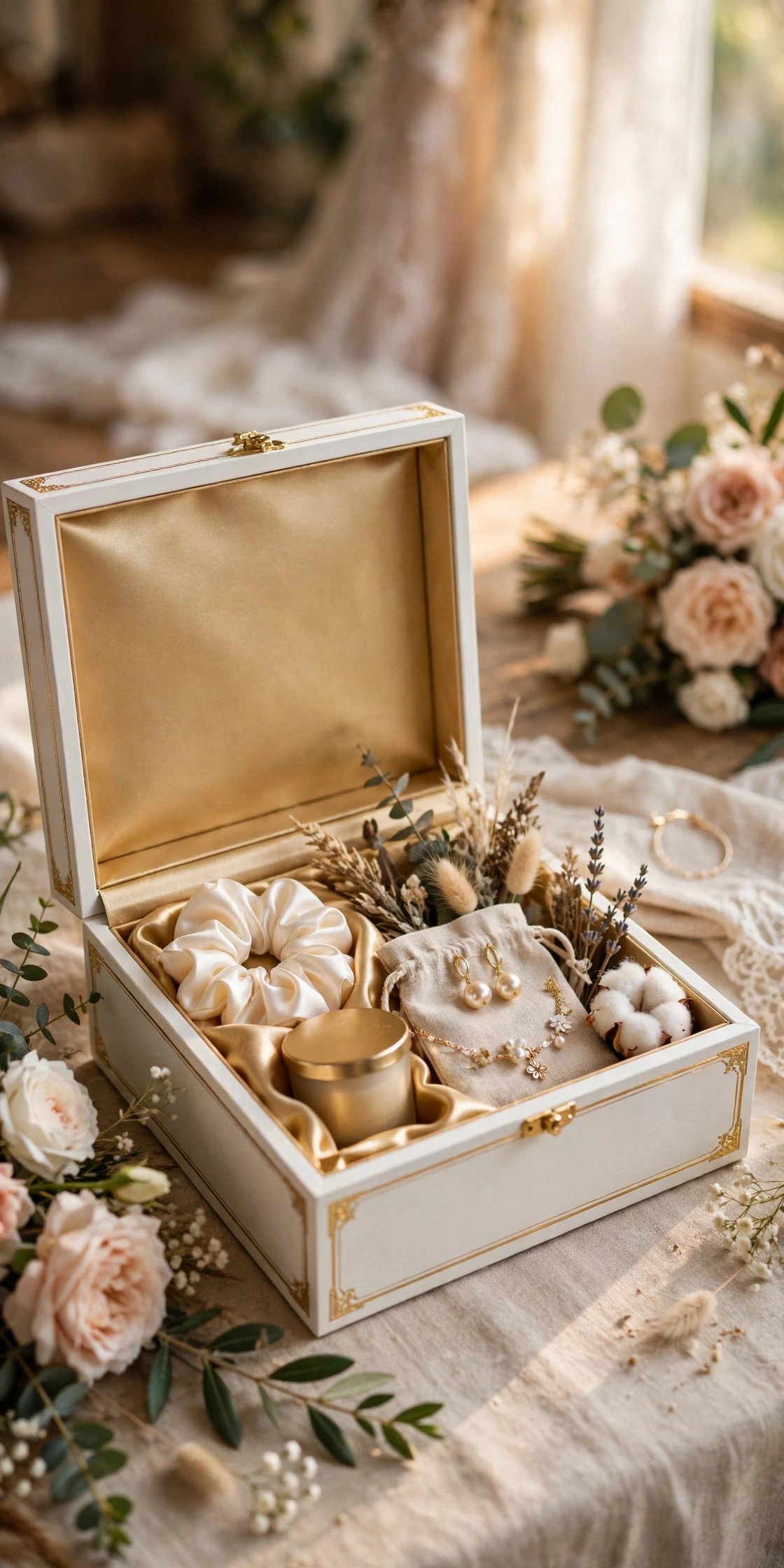 Classic White and Gold Proposal Box at a 2027 wedding celebration