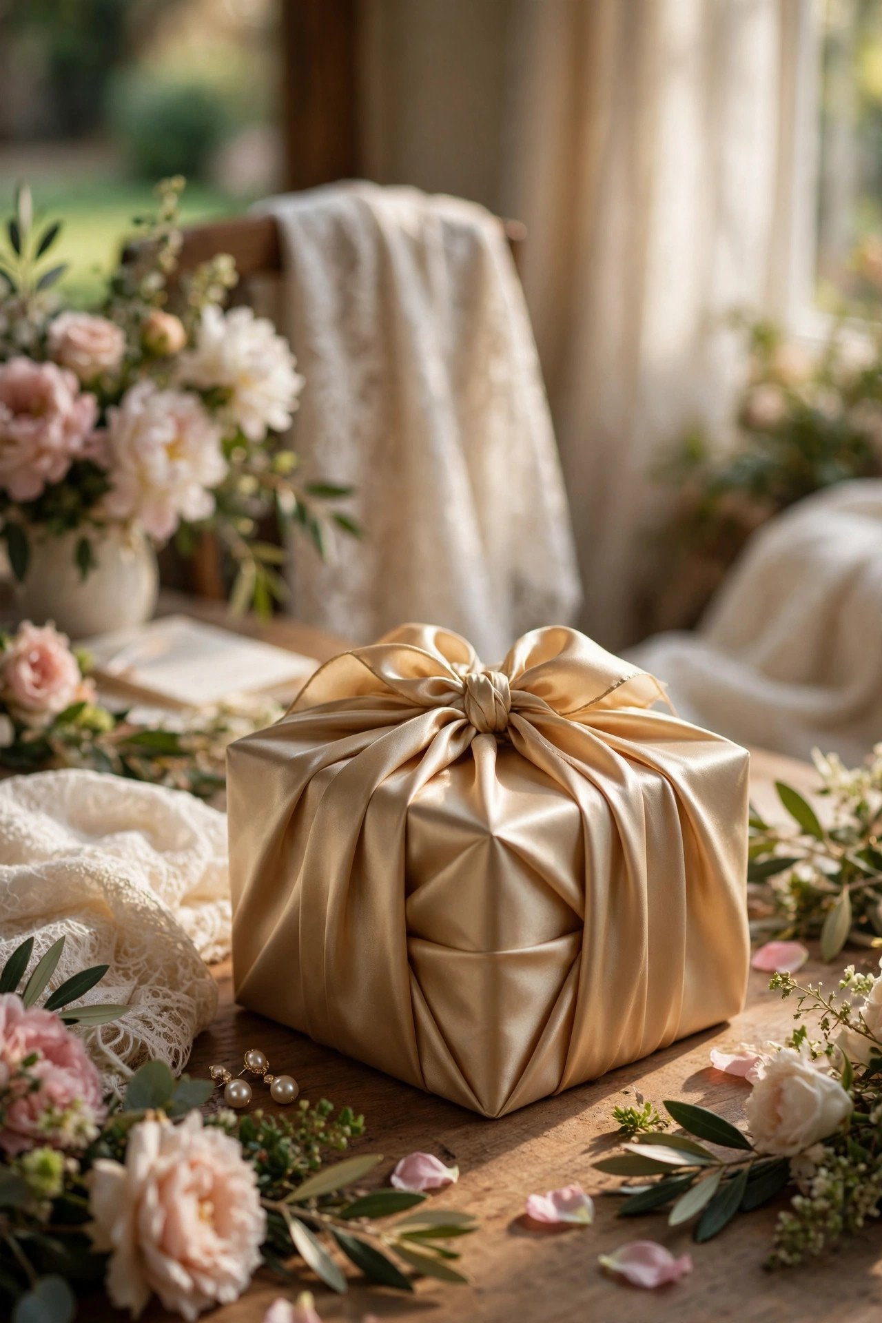 Luxury Silk Scarf presented as an elegant mother of the bride gift with soft wrapping