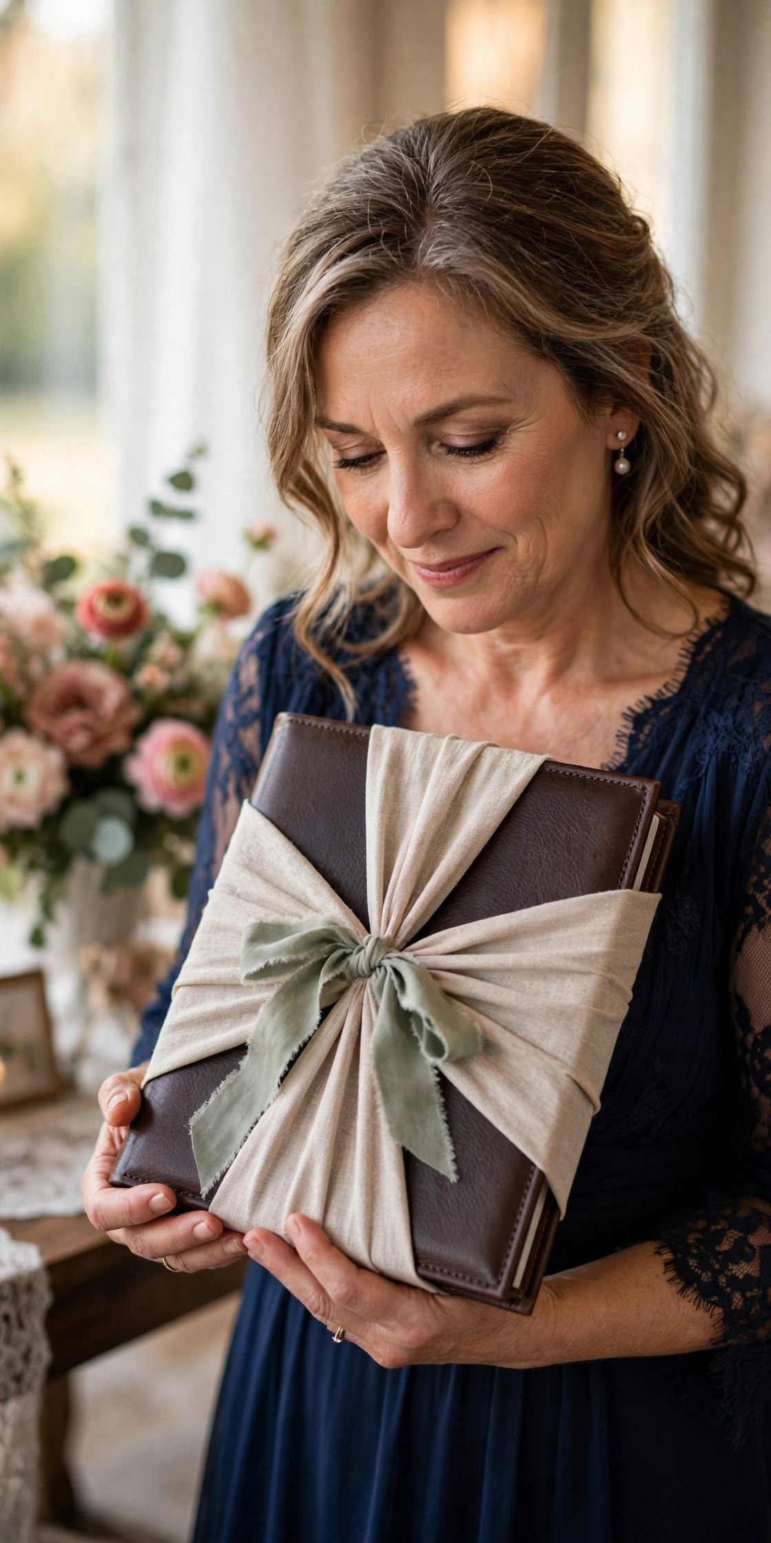 Quality Leather Photo Album presented as an elegant mother of the bride gift with soft wrapping