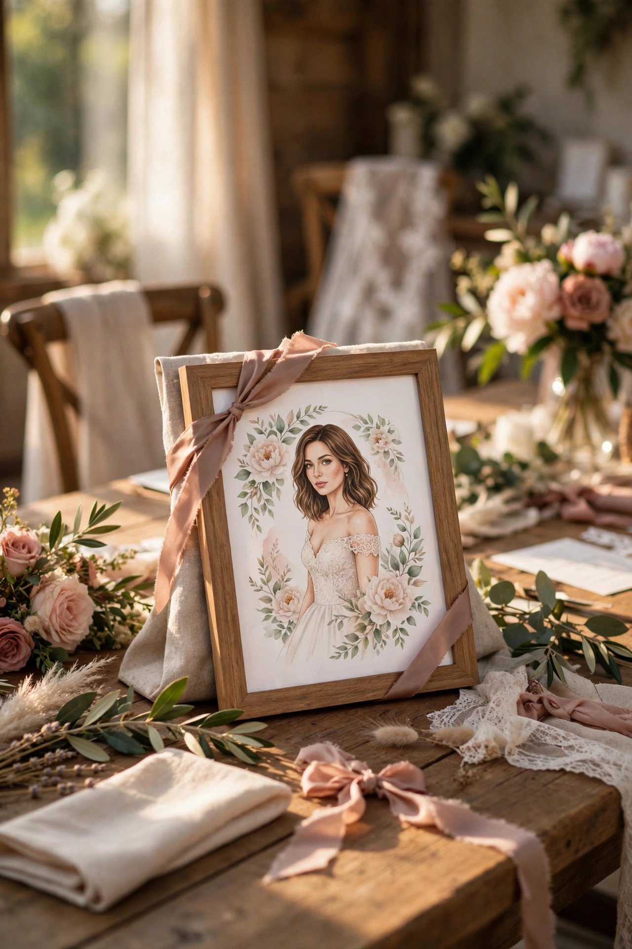 Custom Illustration Portrait customized as a personalized bridesmaid gift ready to give