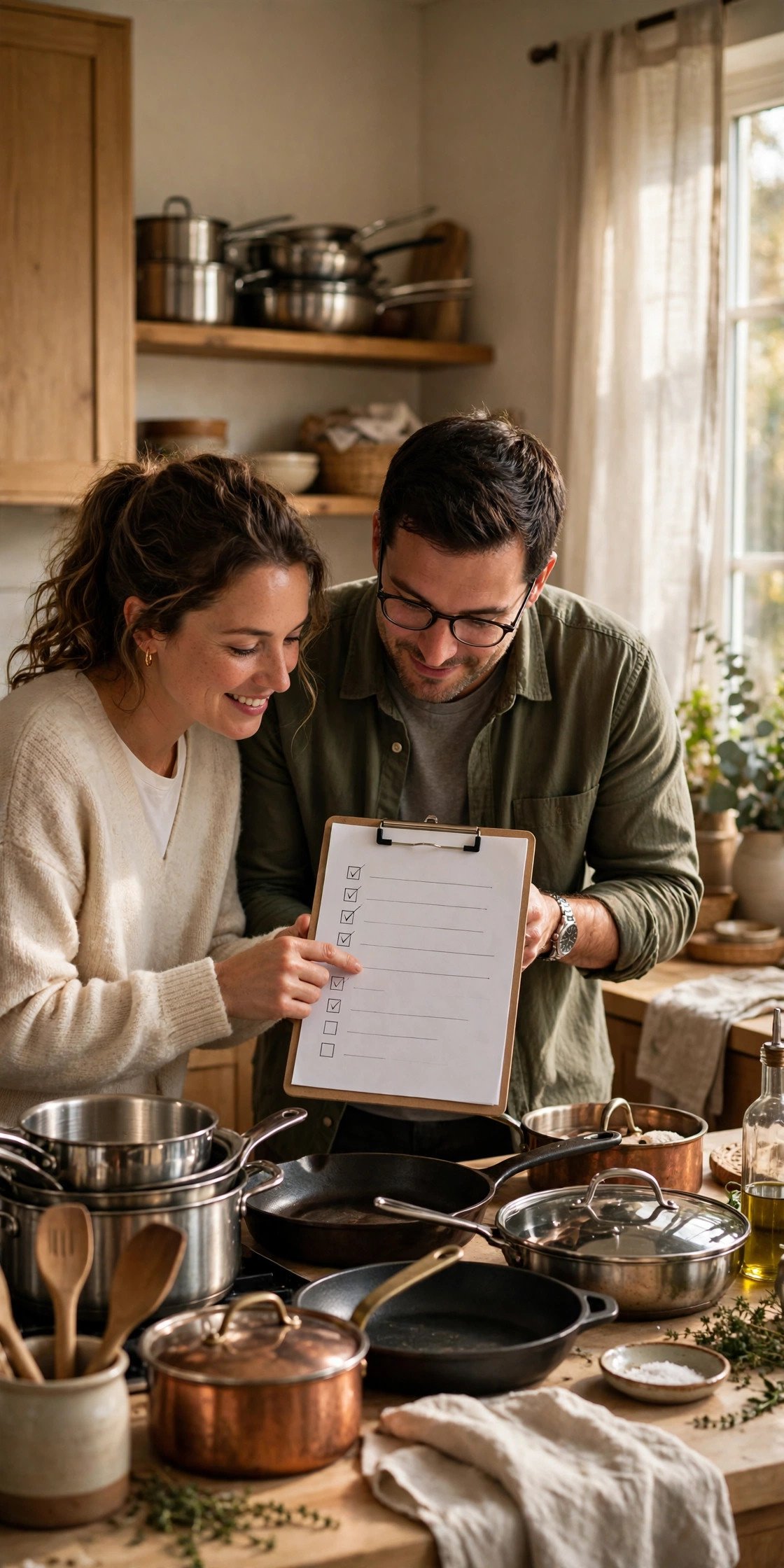 Cookware Checklist being worked through by a couple building their wedding registry
