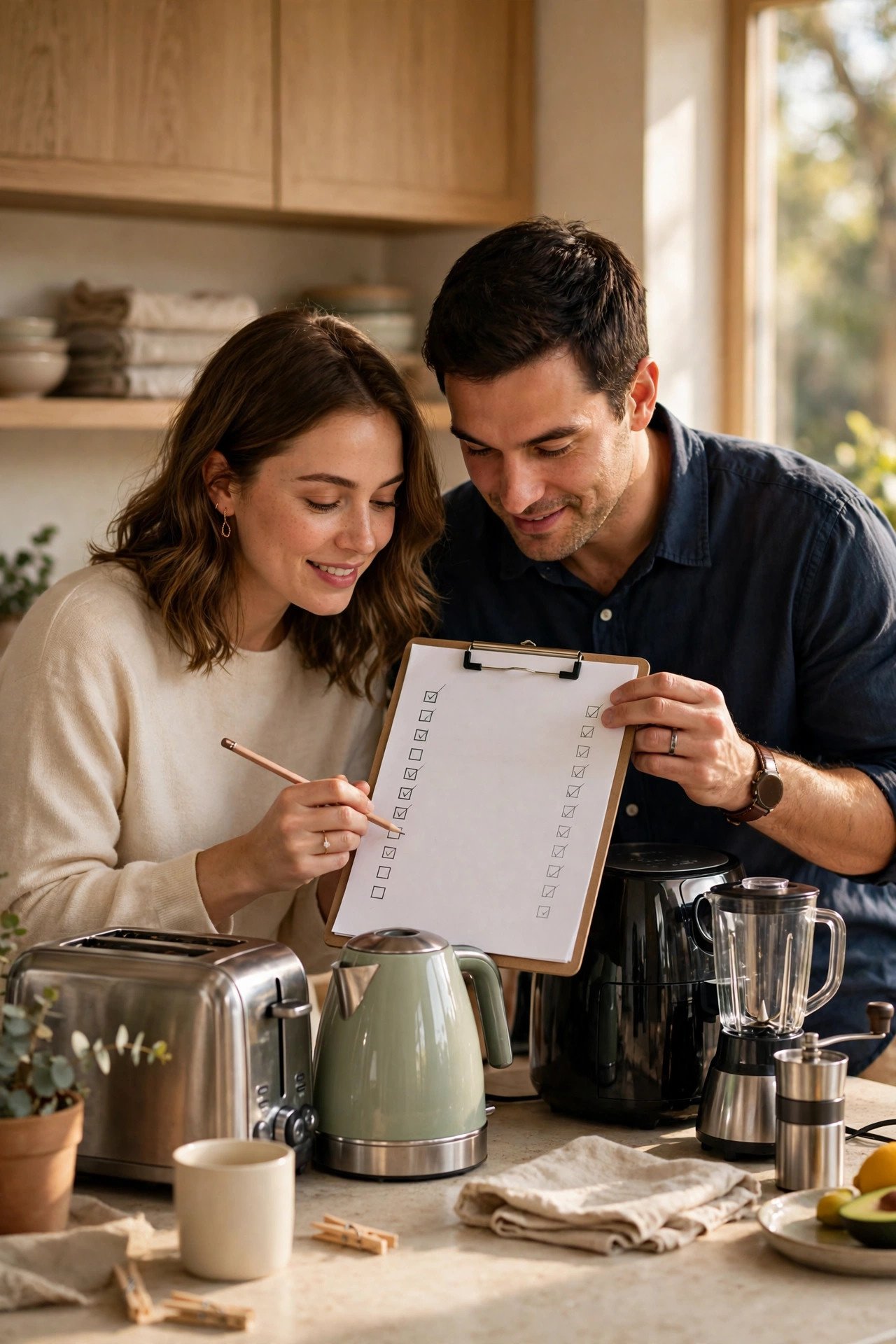 Small Appliances Checklist being worked through by a couple building their wedding registry