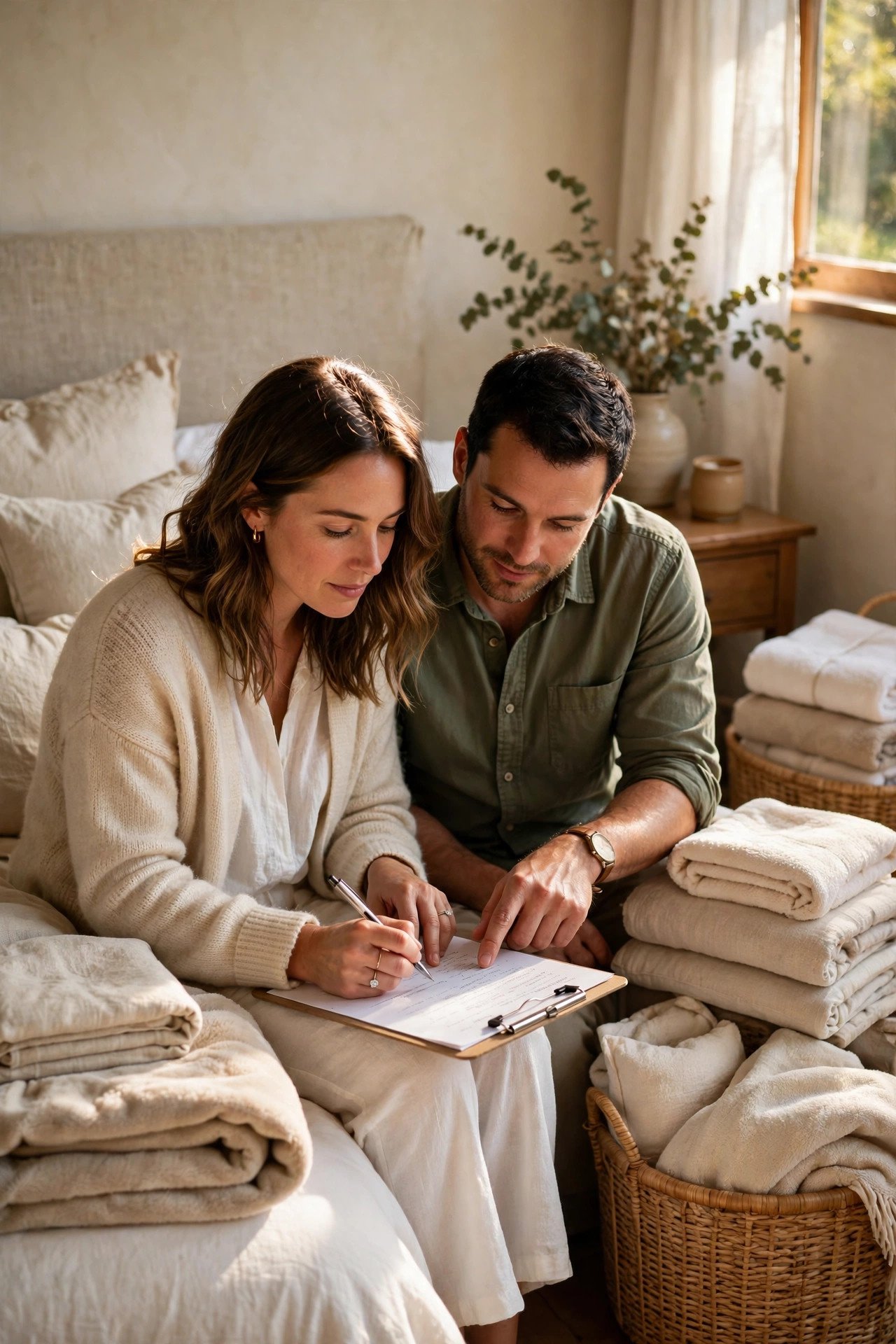 Guest-Ready Extras Checklist being worked through by a couple building their wedding registry