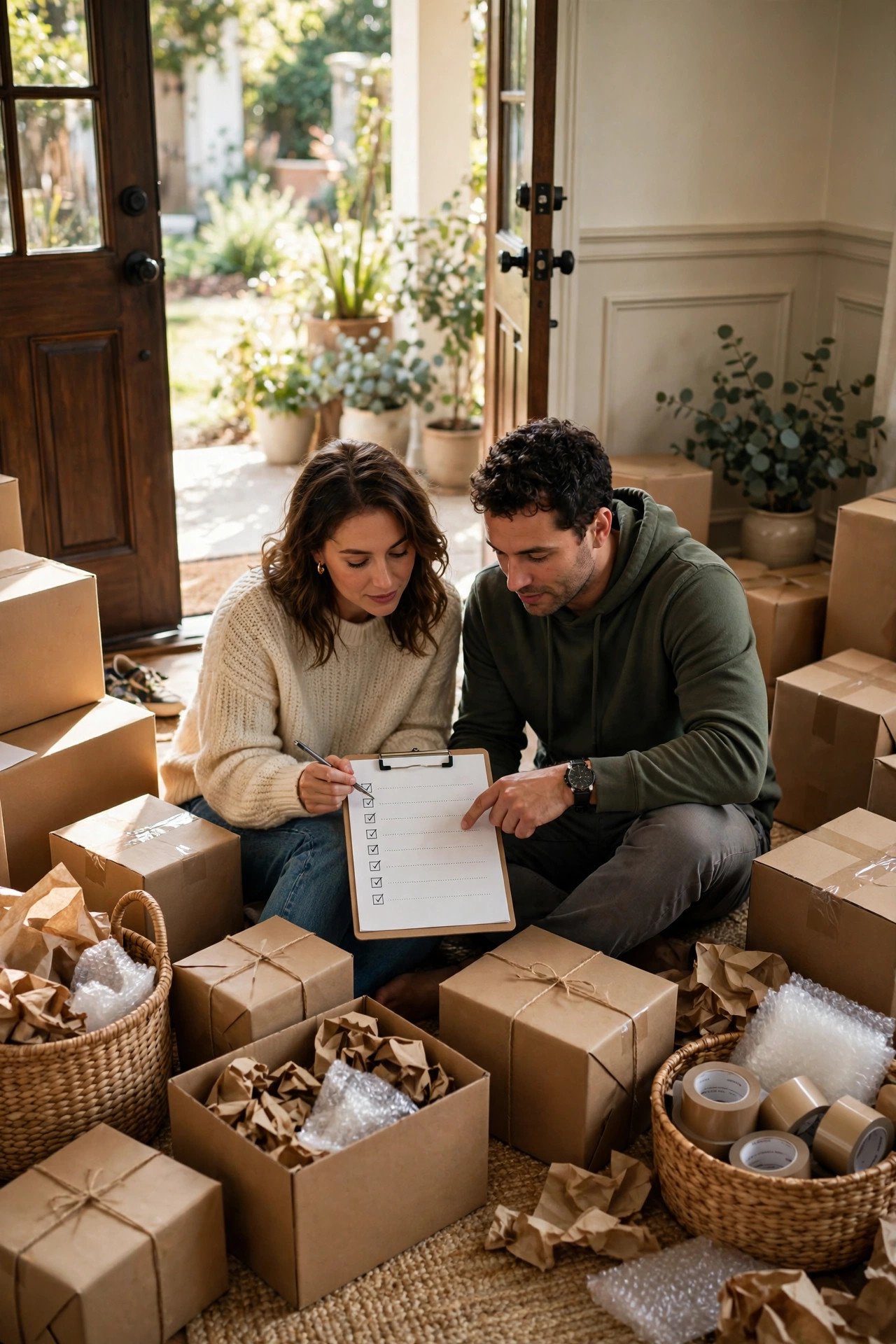 Shipping and Returns Checklist being worked through by a couple building their wedding registry