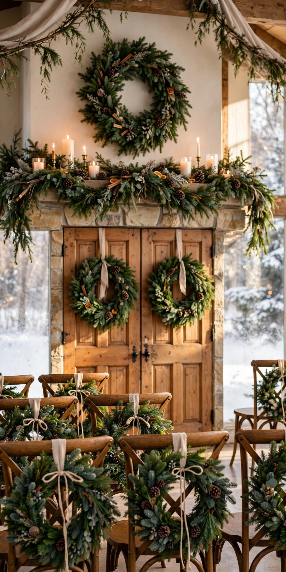 Wreath Decor Everywhere — winter wedding inspiration for a 2027 celebration