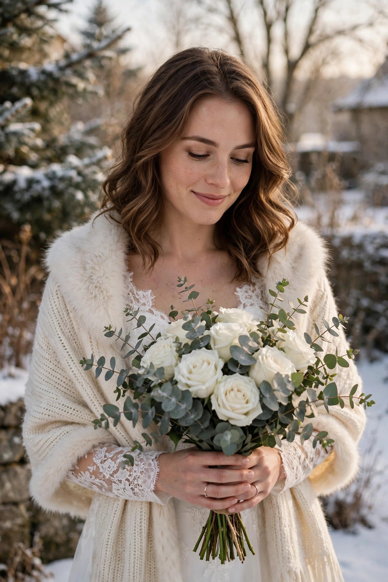 White Rose and Eucalyptus Bouquet — winter wedding inspiration for a 2027 celebration