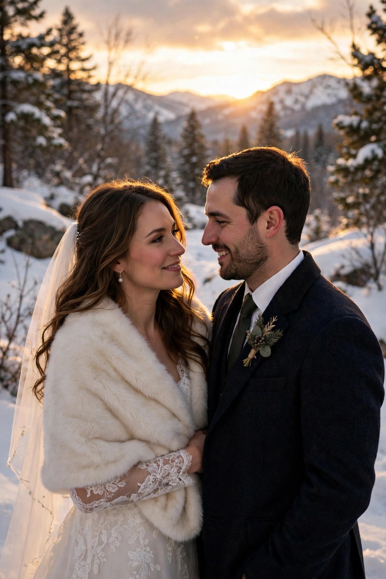 Early Sunset Golden Photos — winter wedding inspiration for a 2027 celebration