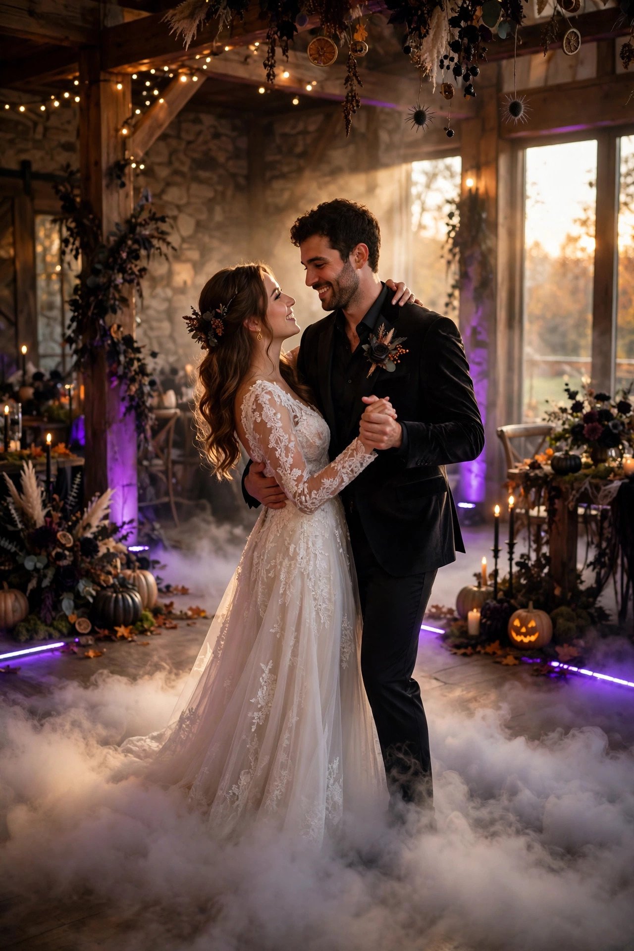 Fog Machine Dance Floor Moment — Halloween wedding inspiration for a 2027 celebration