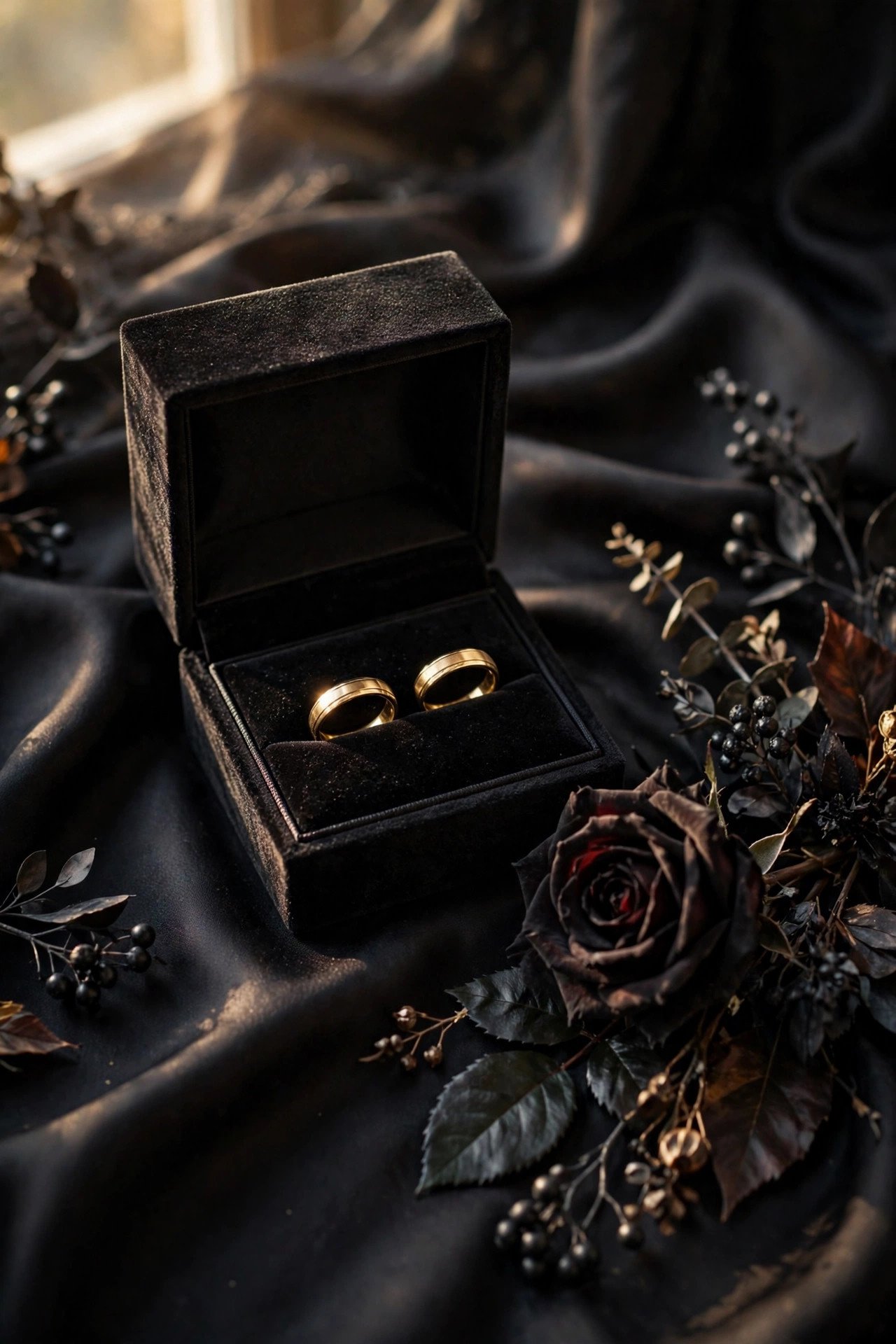 Black Velvet Ring Box — Halloween wedding inspiration for a 2027 celebration