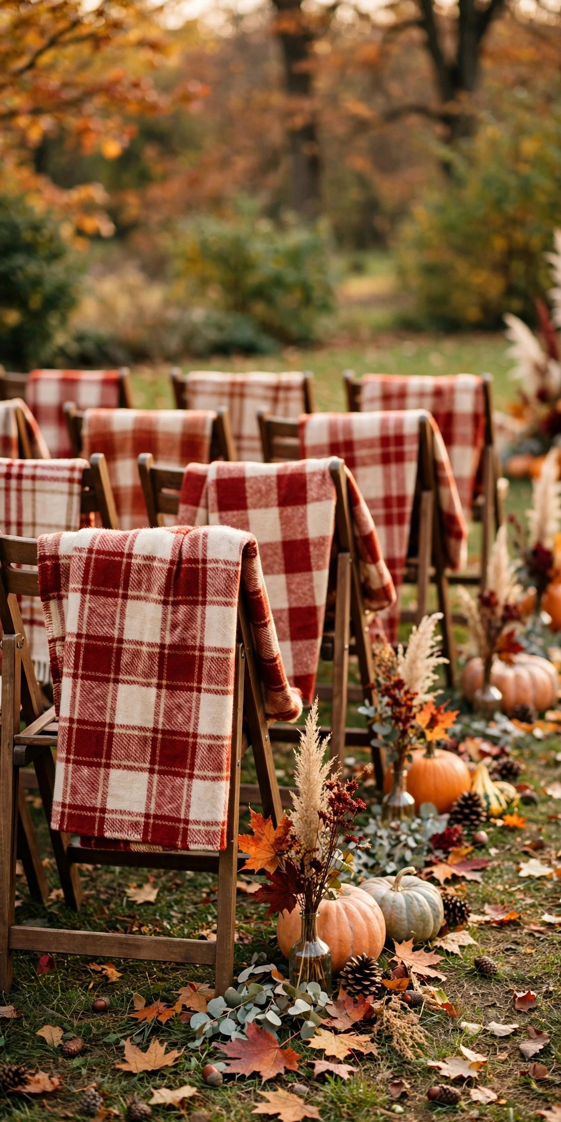 Plaid Blanket Ceremony Comfort at a thanksgiving wedding celebration with seasonal styling