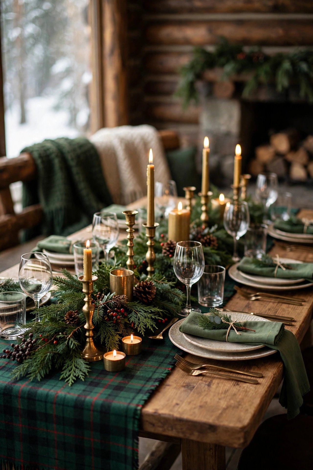 Hunter Green and Tartan Plaid at a winter palettes wedding celebration with seasonal styling