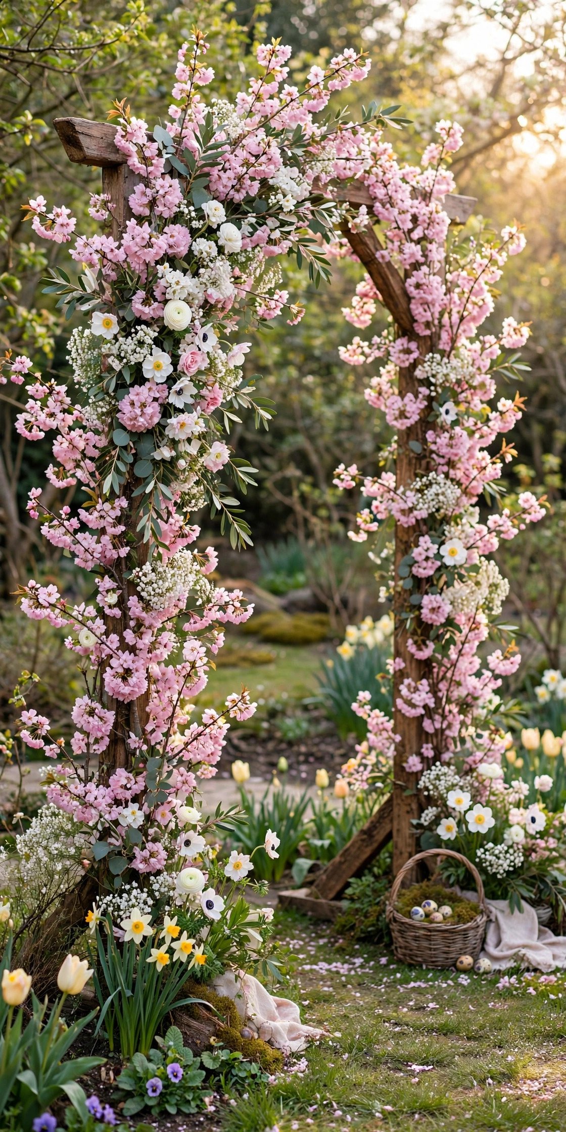 Blossom Branch Ceremony Arch at a easter wedding celebration with seasonal styling