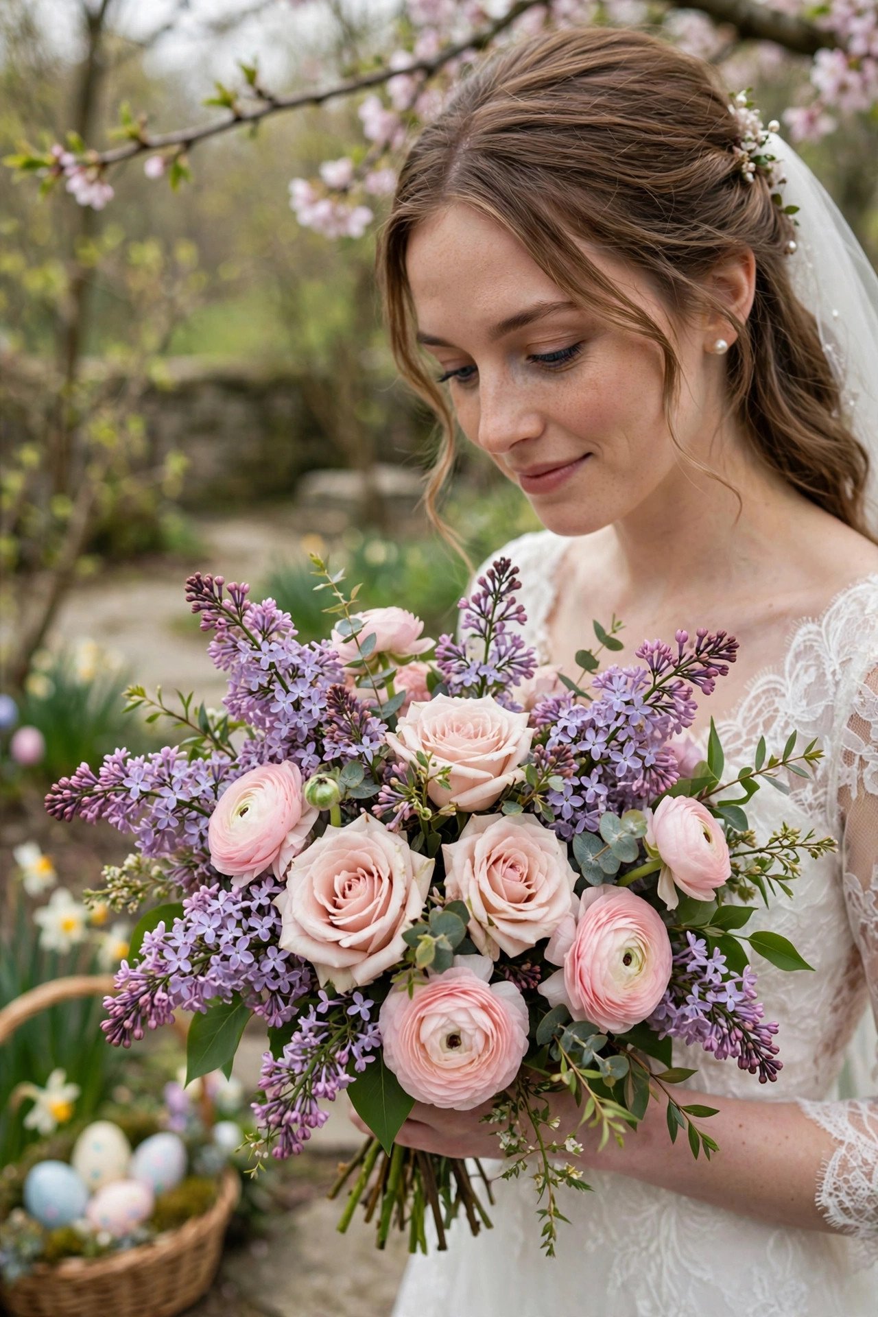 Lilac and Blush Bouquet Mix at a easter wedding celebration with seasonal styling