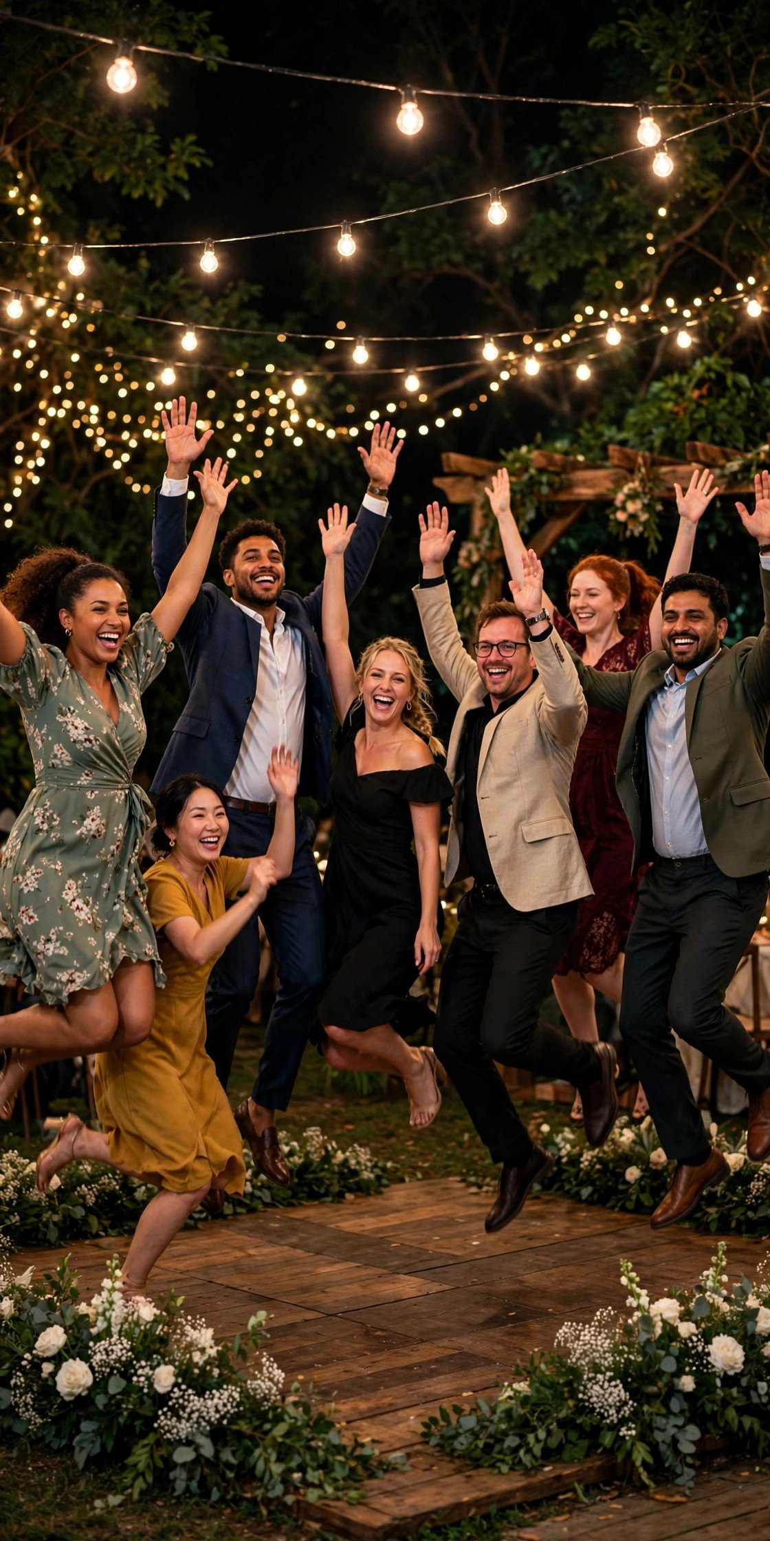 Wedding guests dancing to On Top of the World by Imagine Dragons at a reception