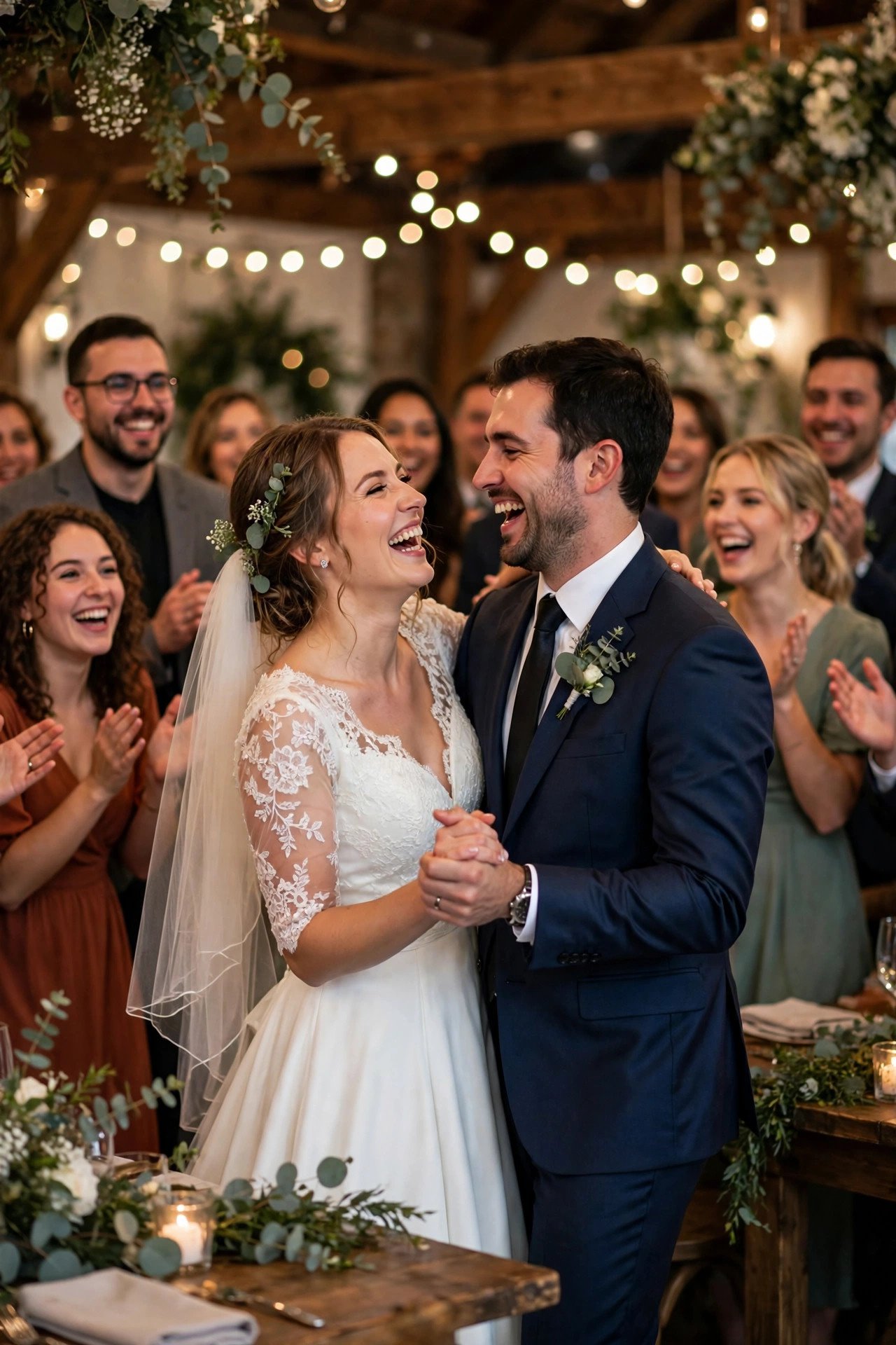 Wedding guests dancing to Marry You by Bruno Mars at a reception