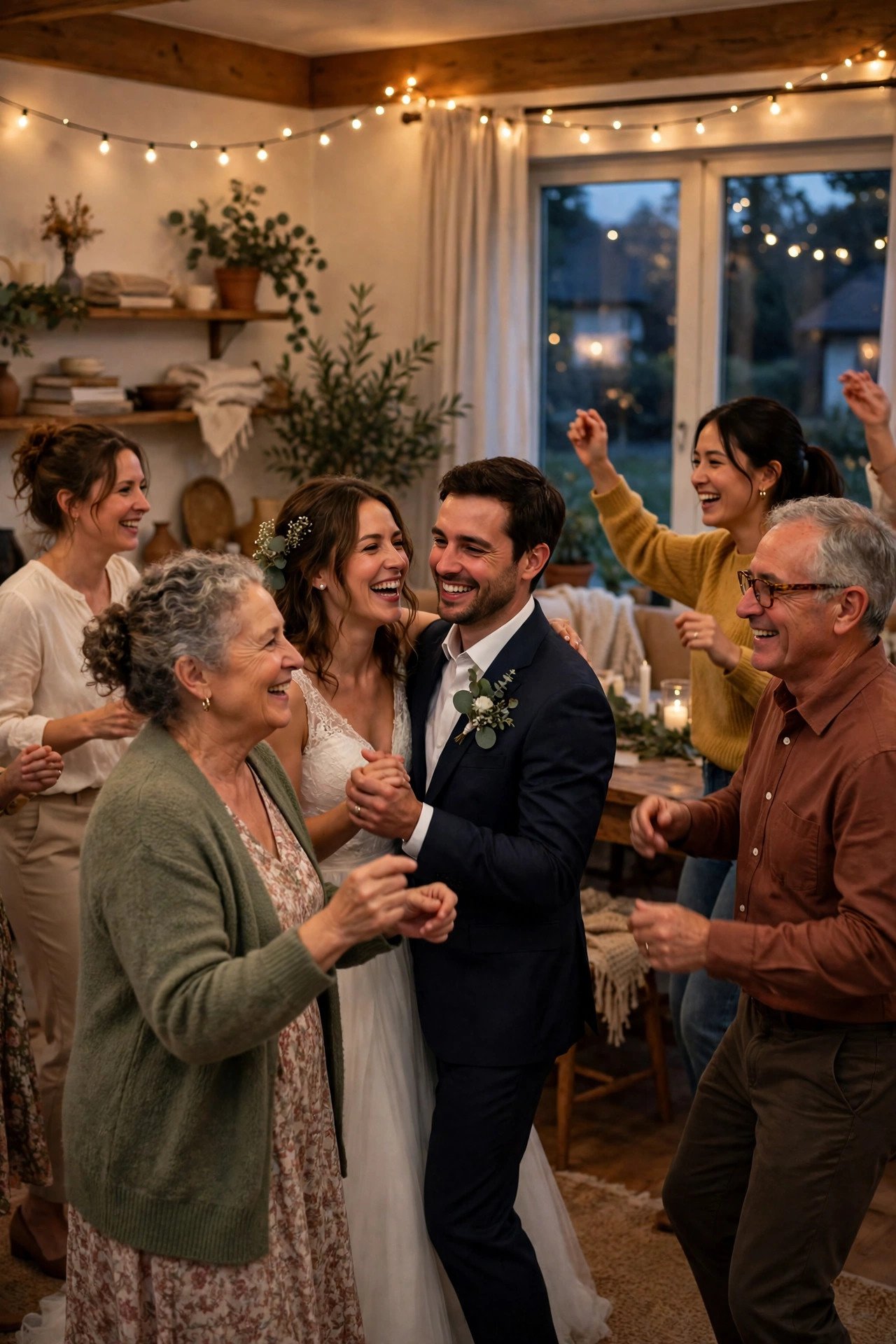 Wedding guests dancing to Home by Edward Sharpe & The Magnetic Zeros at a reception