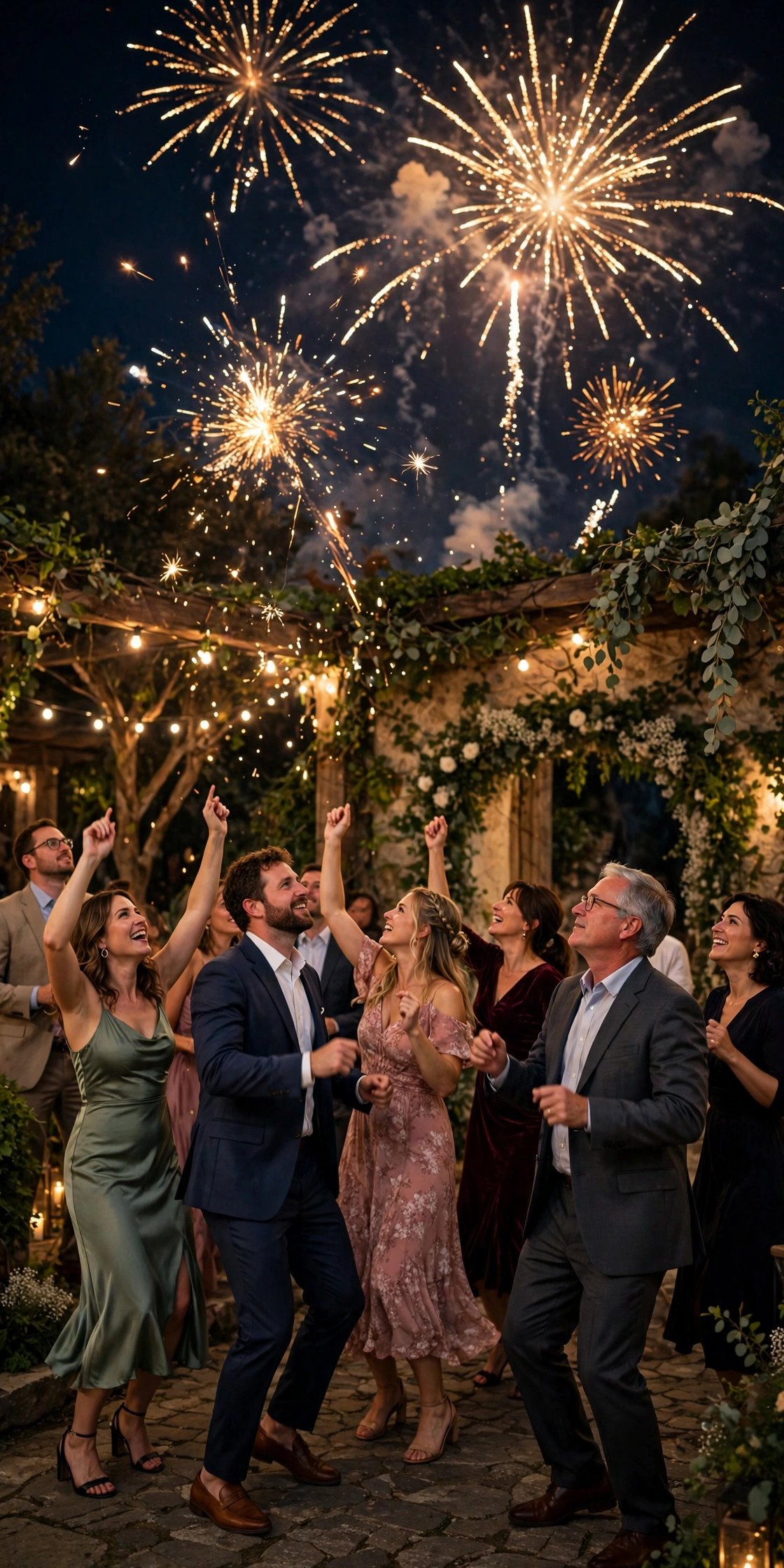 Wedding guests dancing to Firework by Katy Perry at a reception
