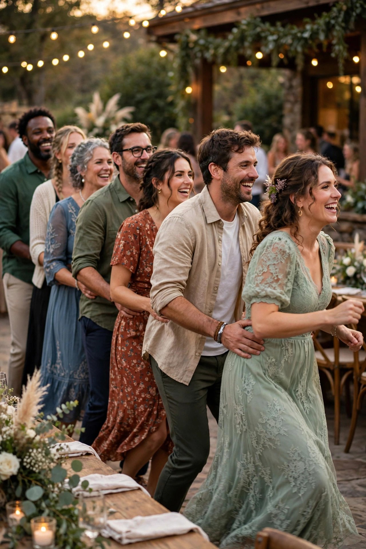 Wedding guests dancing to The Loco-Motion – Kylie Minogue at a reception