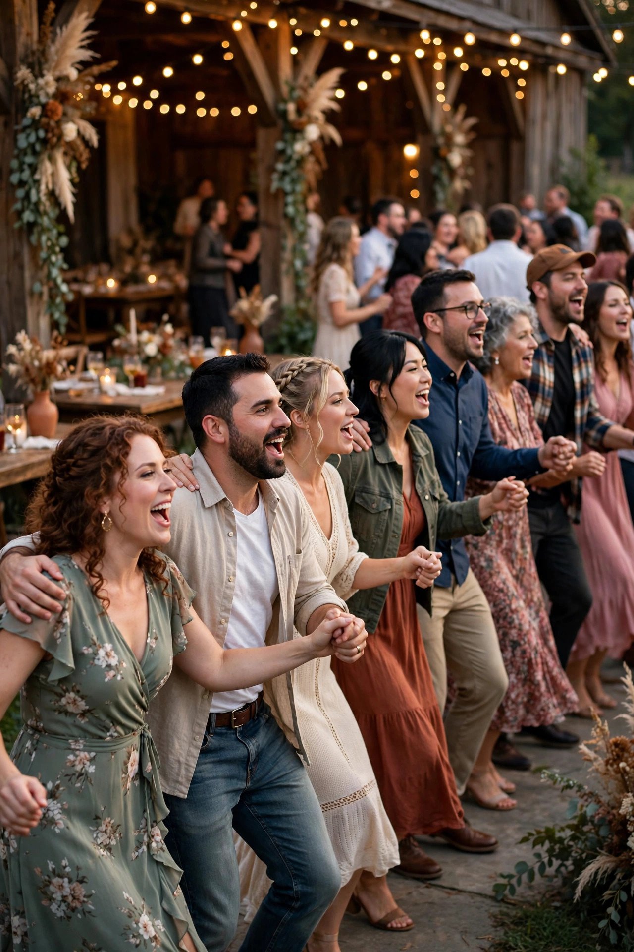 Wedding guests dancing to Sing-Along Chorus Slide at a reception