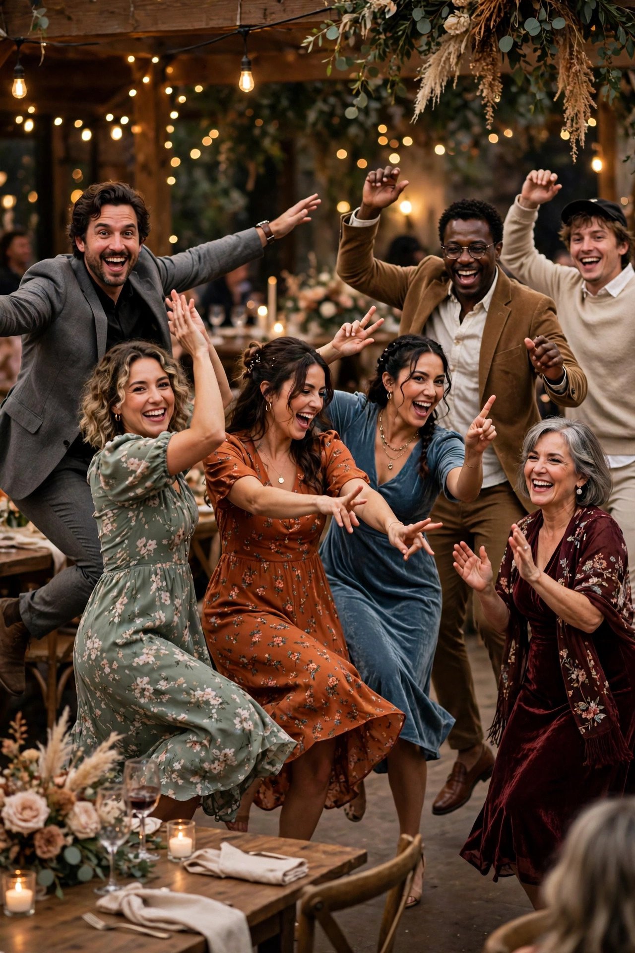 Wedding guests dancing to Freeze-and-Pose Beat at a reception