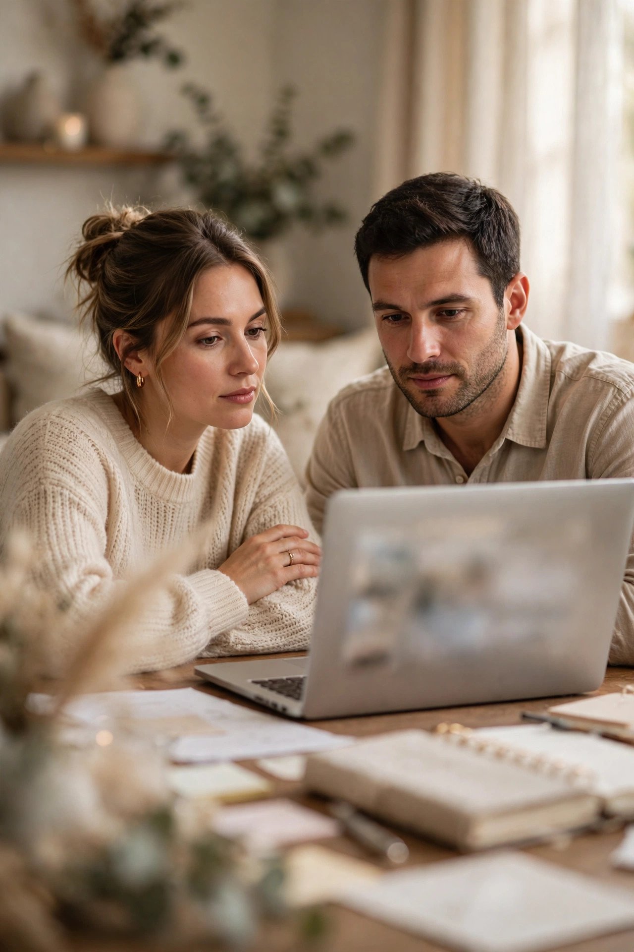 Cancellation Terms for You — Couple reviewing a wedding DJ contract together at a table