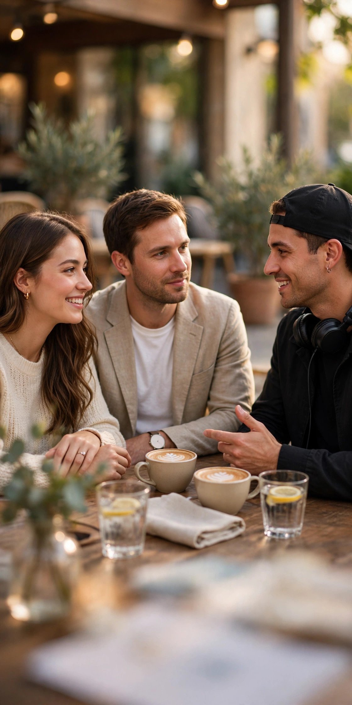 Couple reviewing a wedding DJ contract together at a table