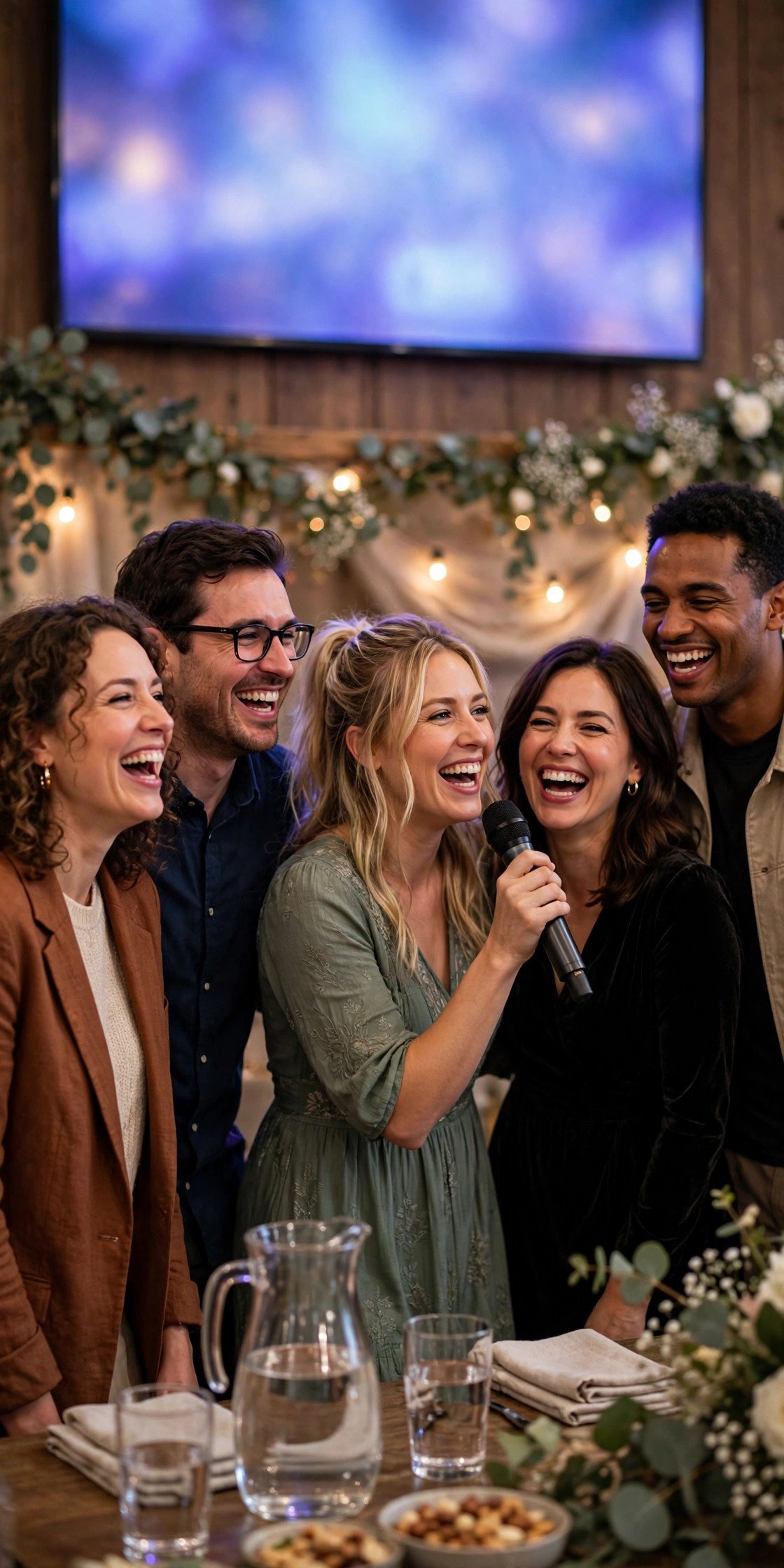Karaoke or After-Party Add-On — Three wedding DJ package options displayed beside DJ equipment and lights