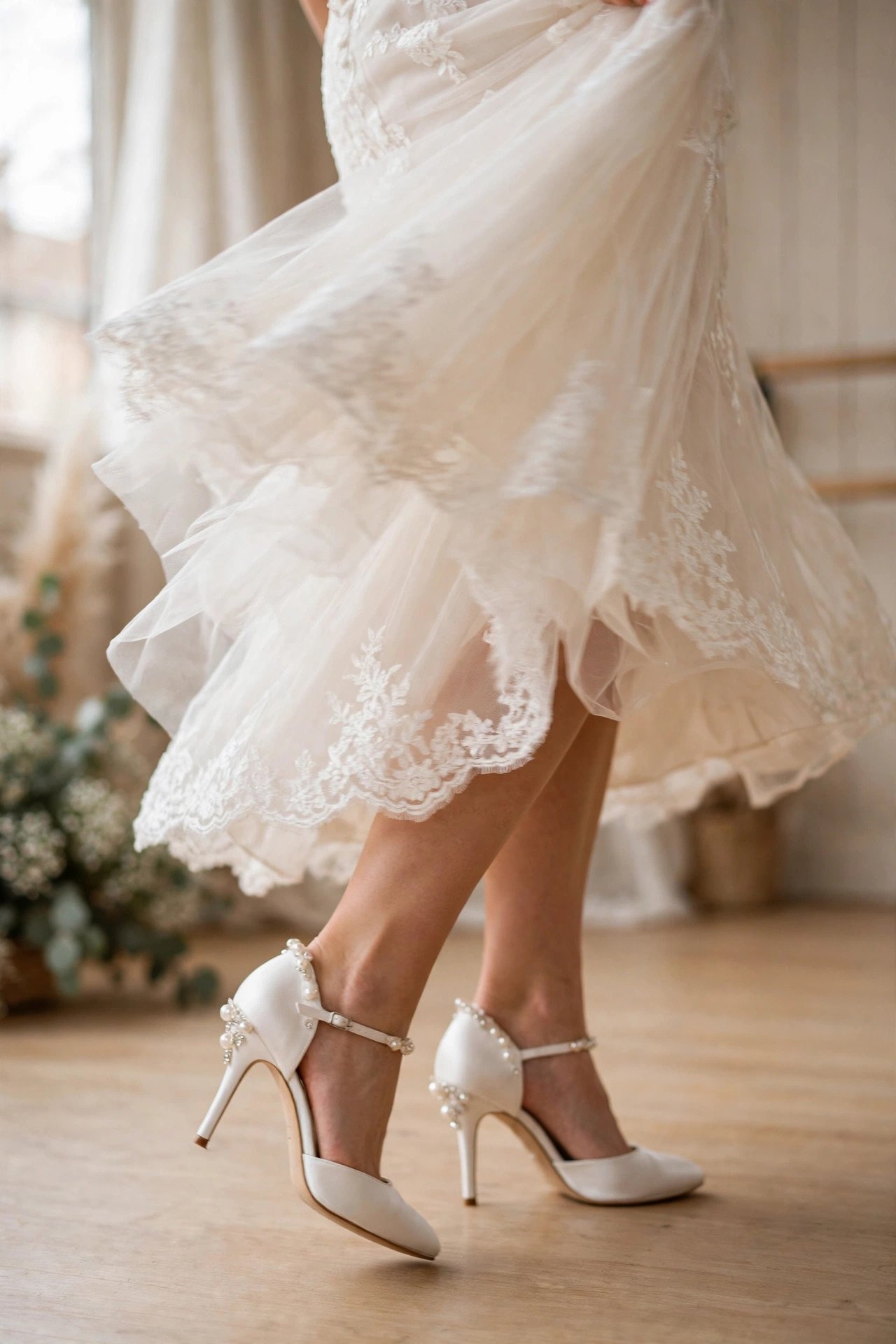 Practice in Your Wedding Shoes — Couple taking a first wedding dance lesson in a bright studio