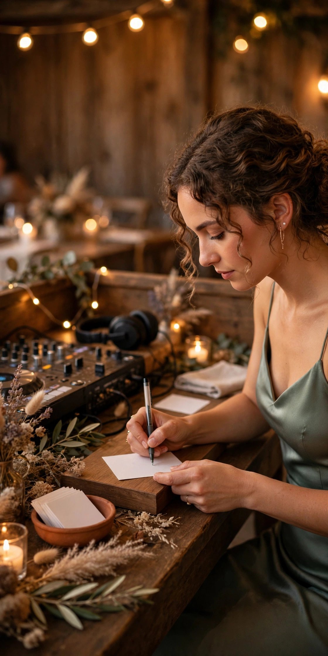Guest writing a song request card near the DJ booth