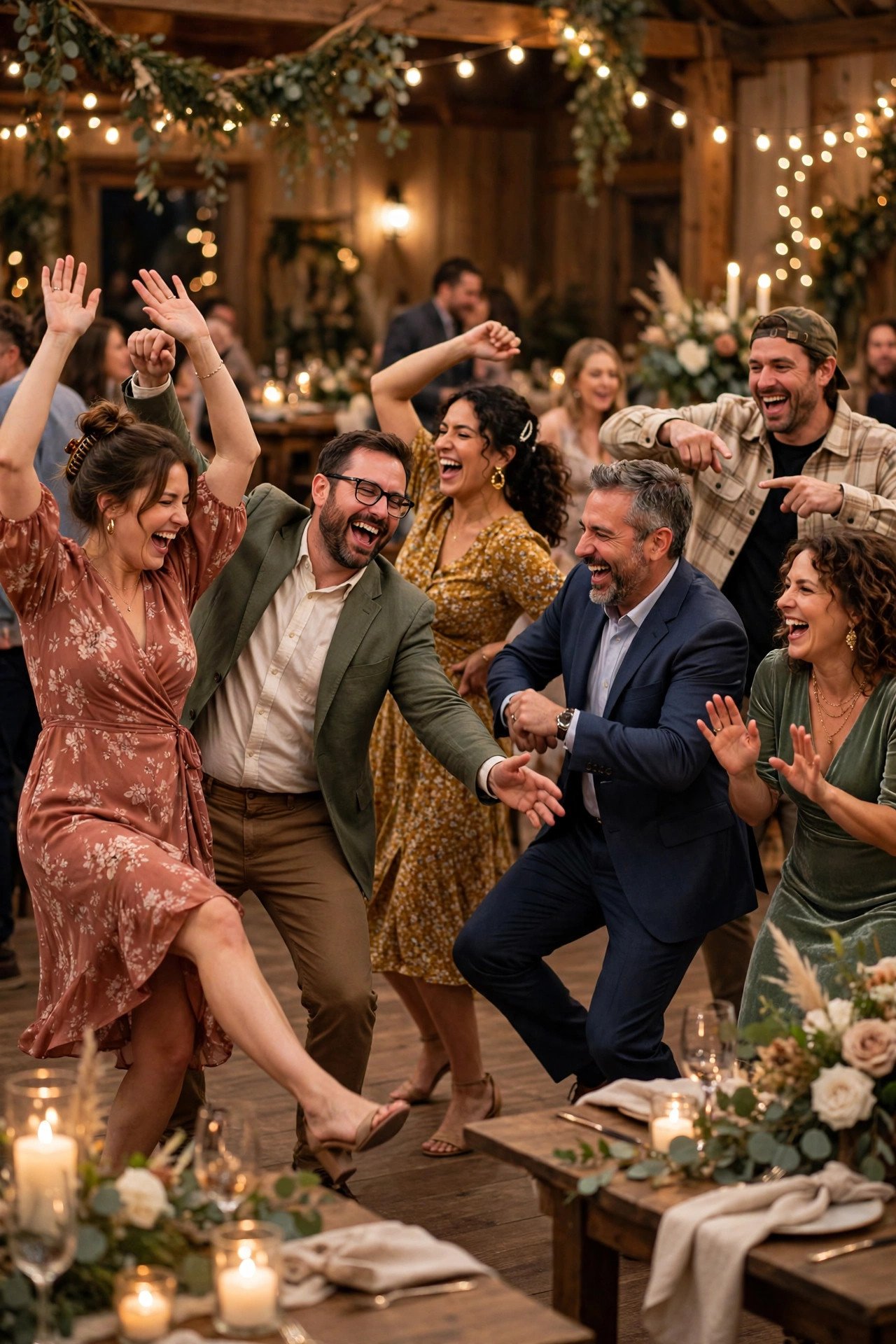 Guests playing dance freeze at a reception