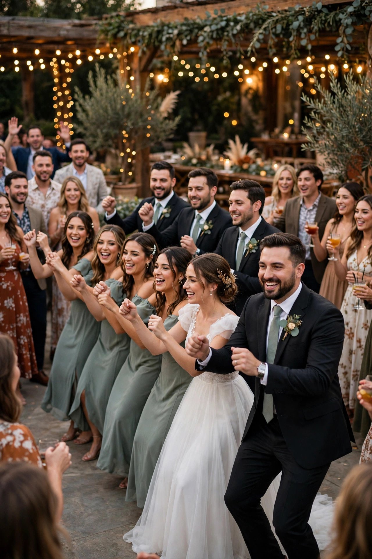 Wedding party performing a choreographed routine