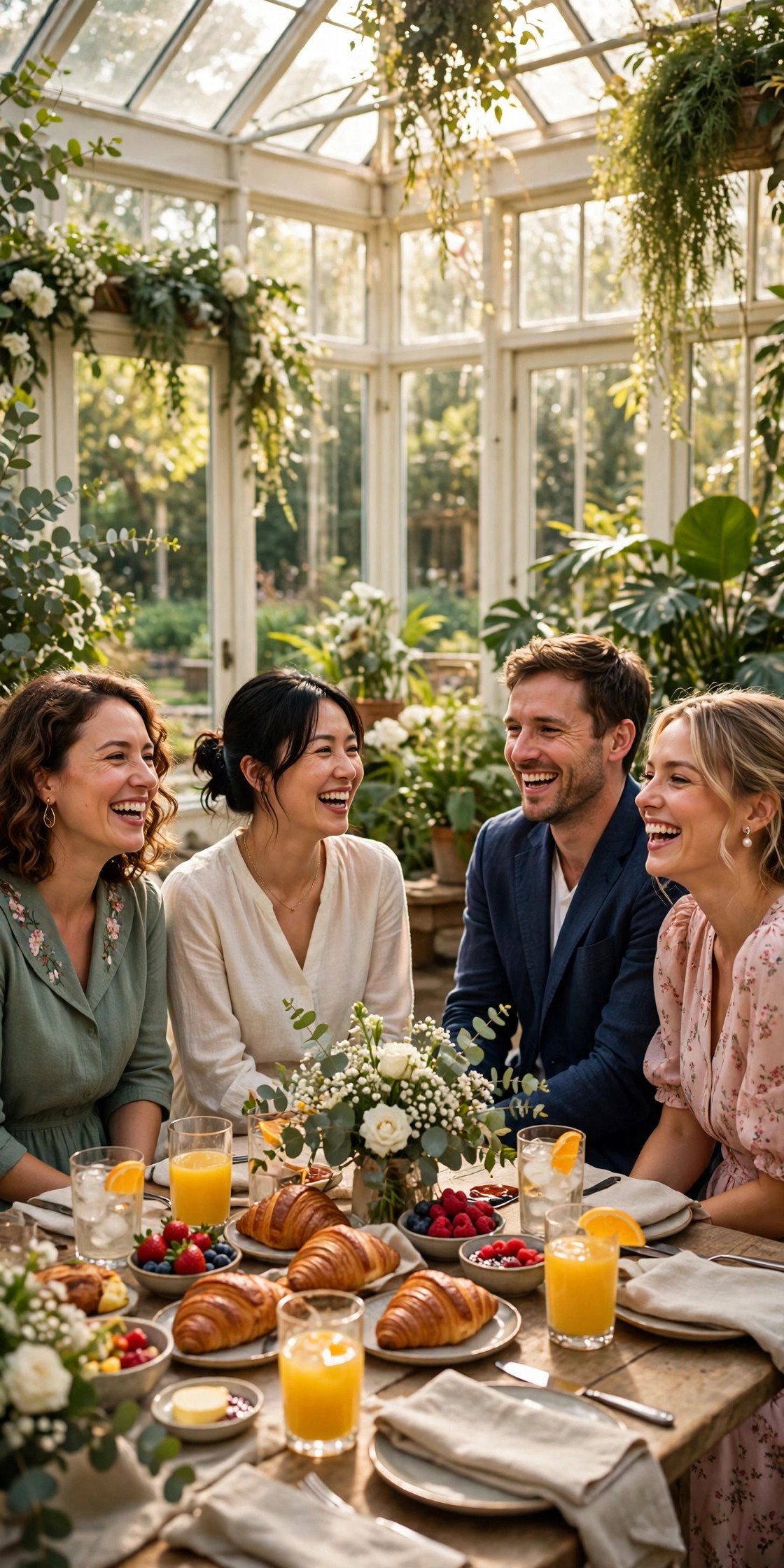Smiling guests at a bright brunch