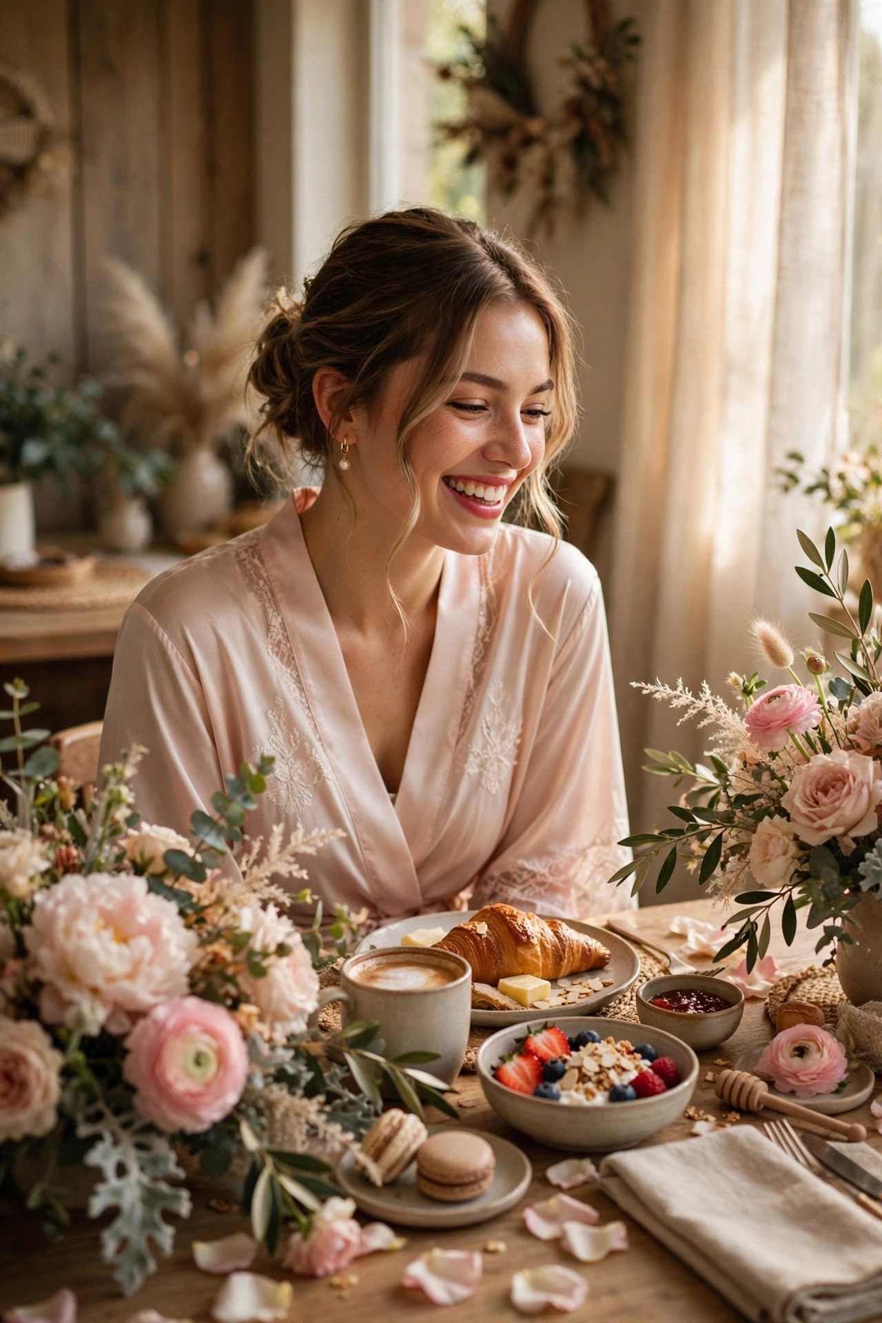 Bride smiling at a brunch table