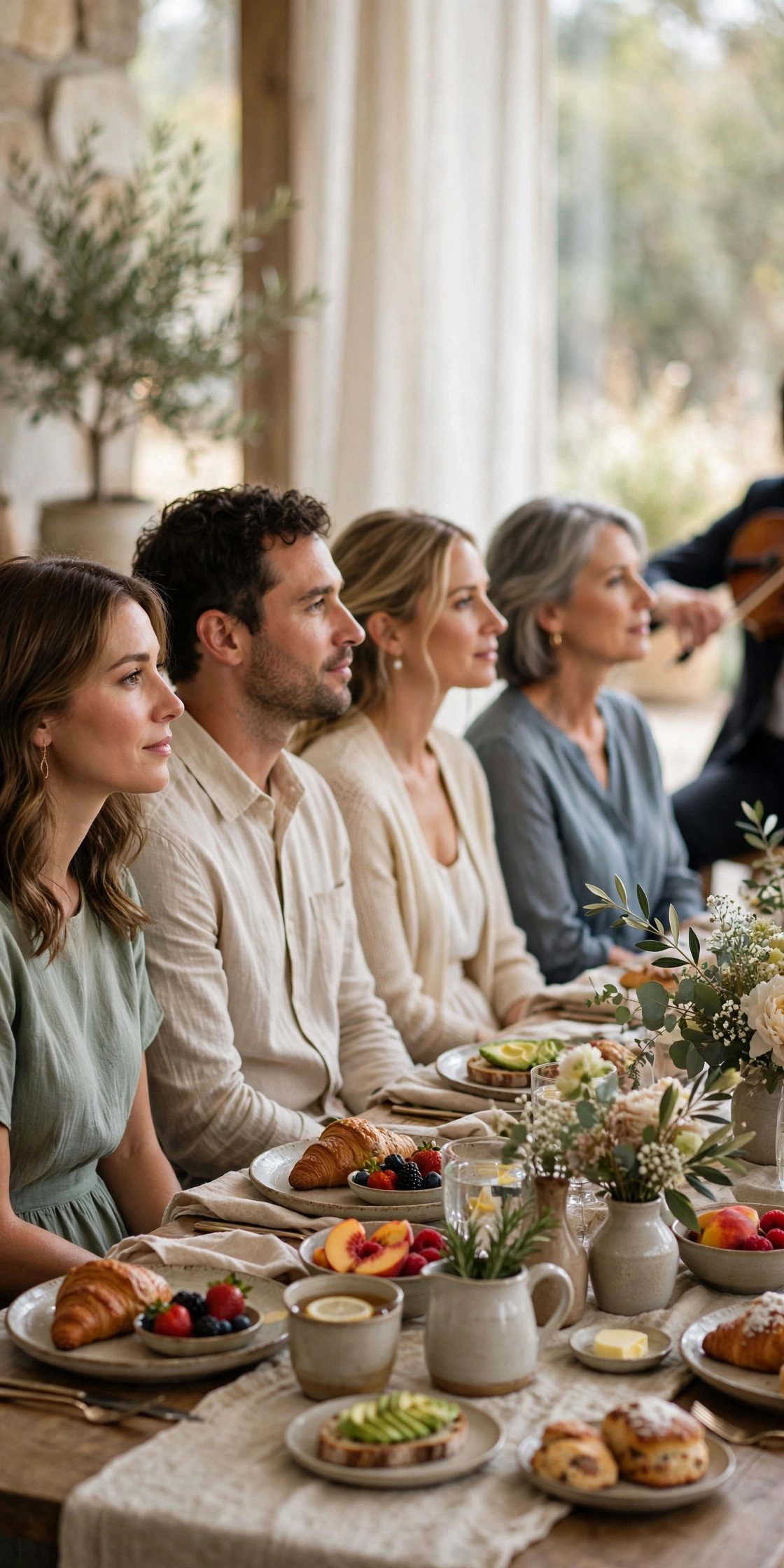Guests listening quietly at brunch