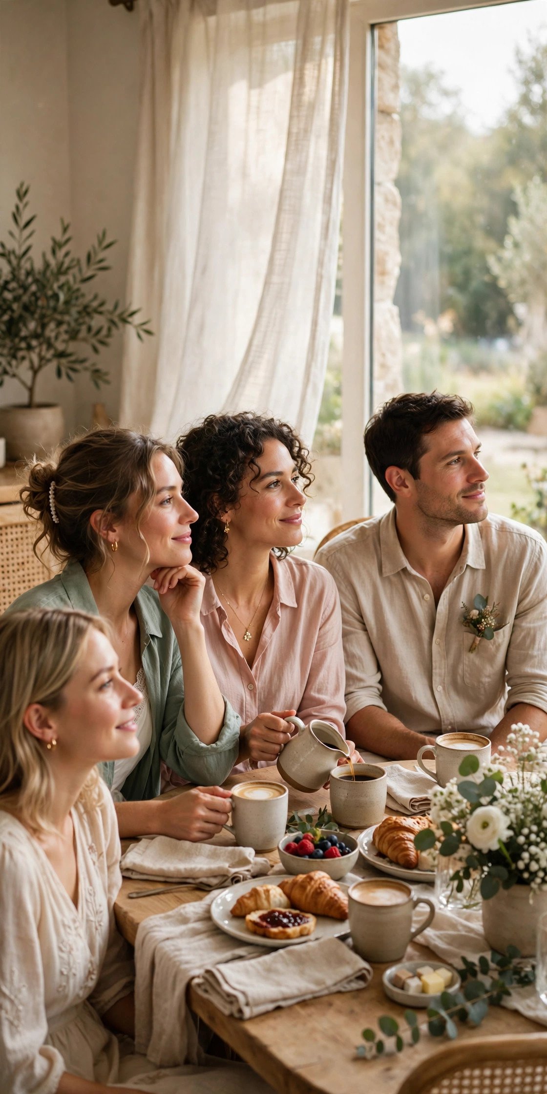 Guests daydreaming over coffee refills