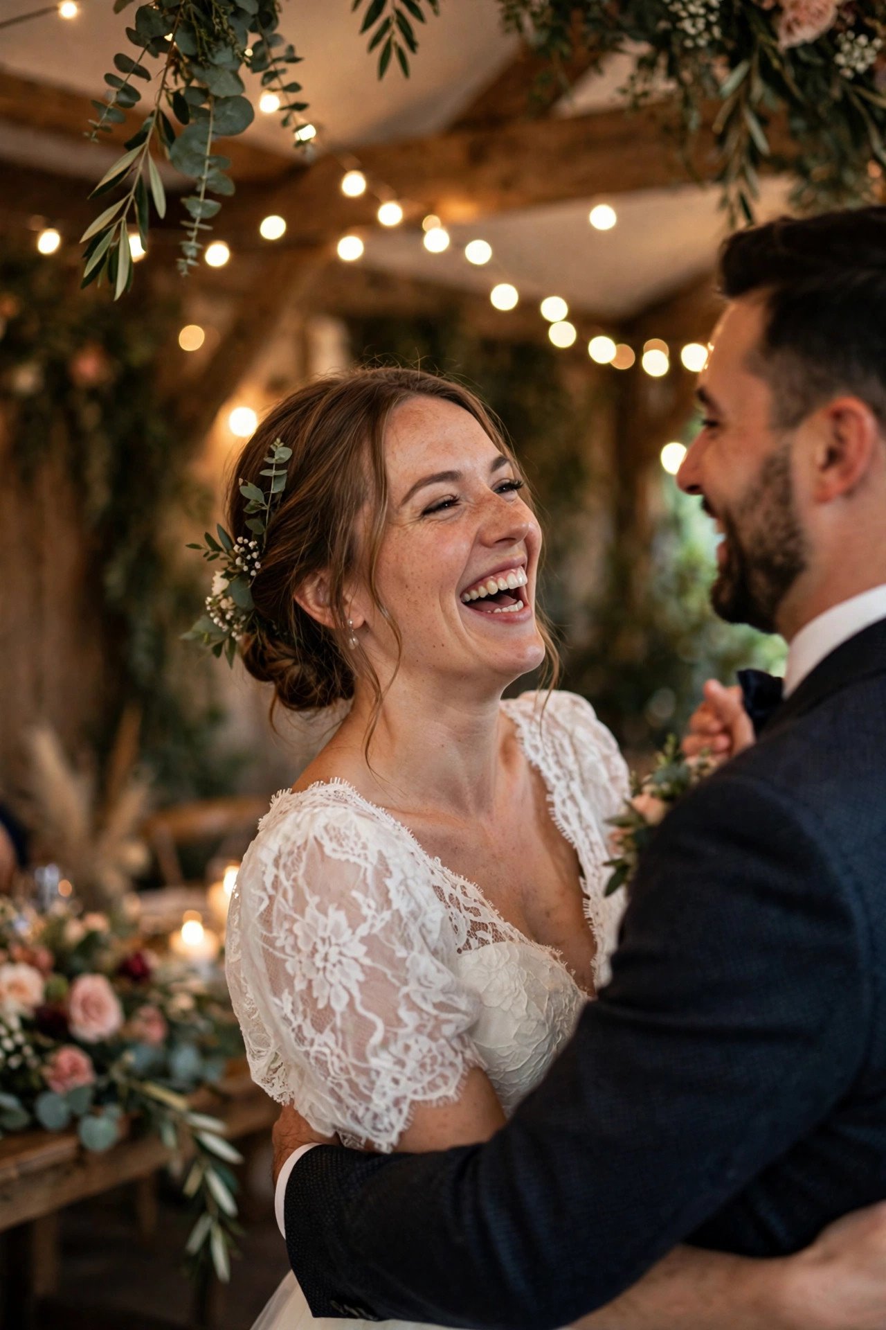 Bride laughing during the first dance
