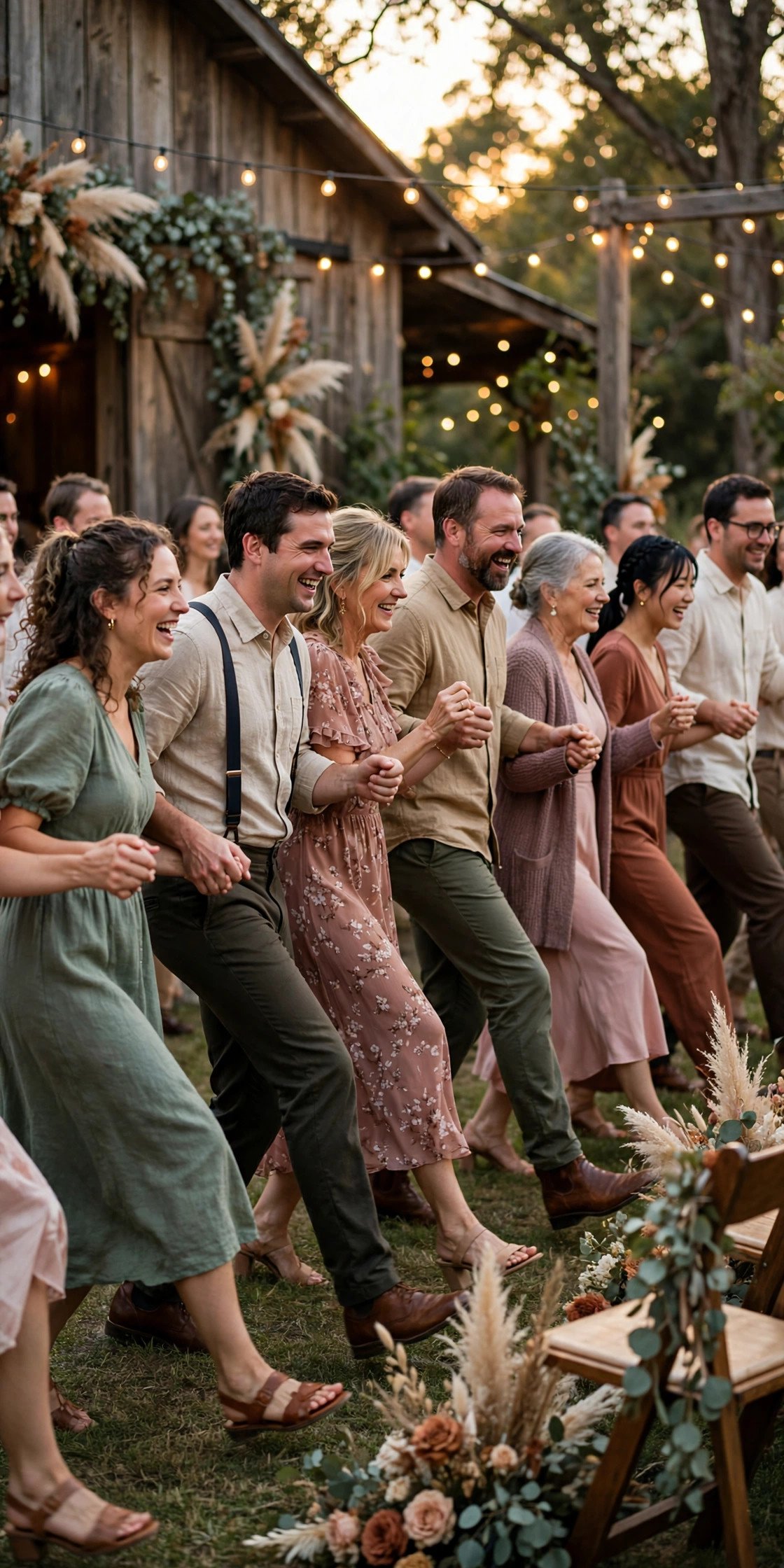 Guests stomping through a line dance
