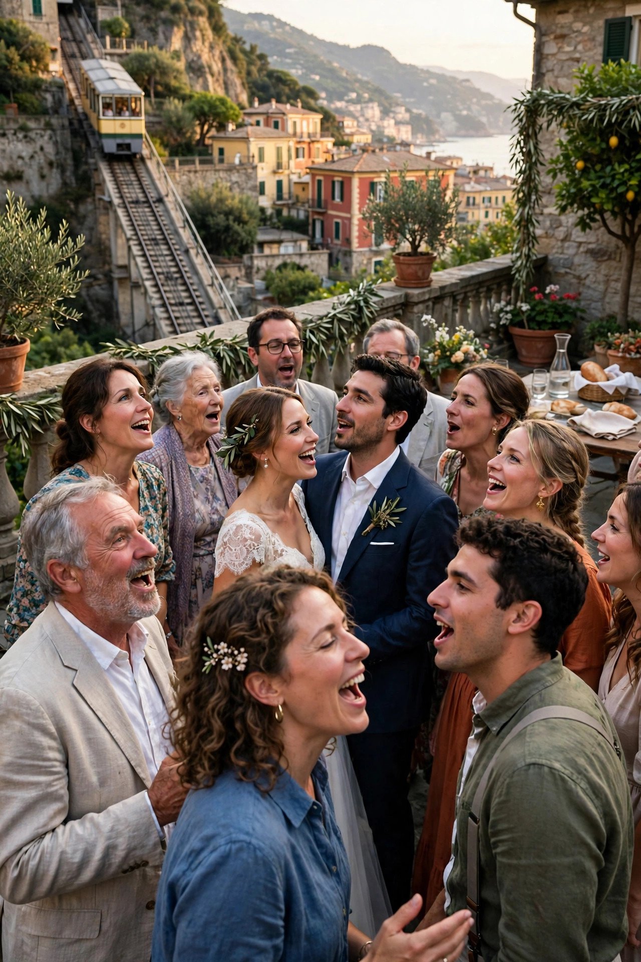 Guests shouting a folk chorus