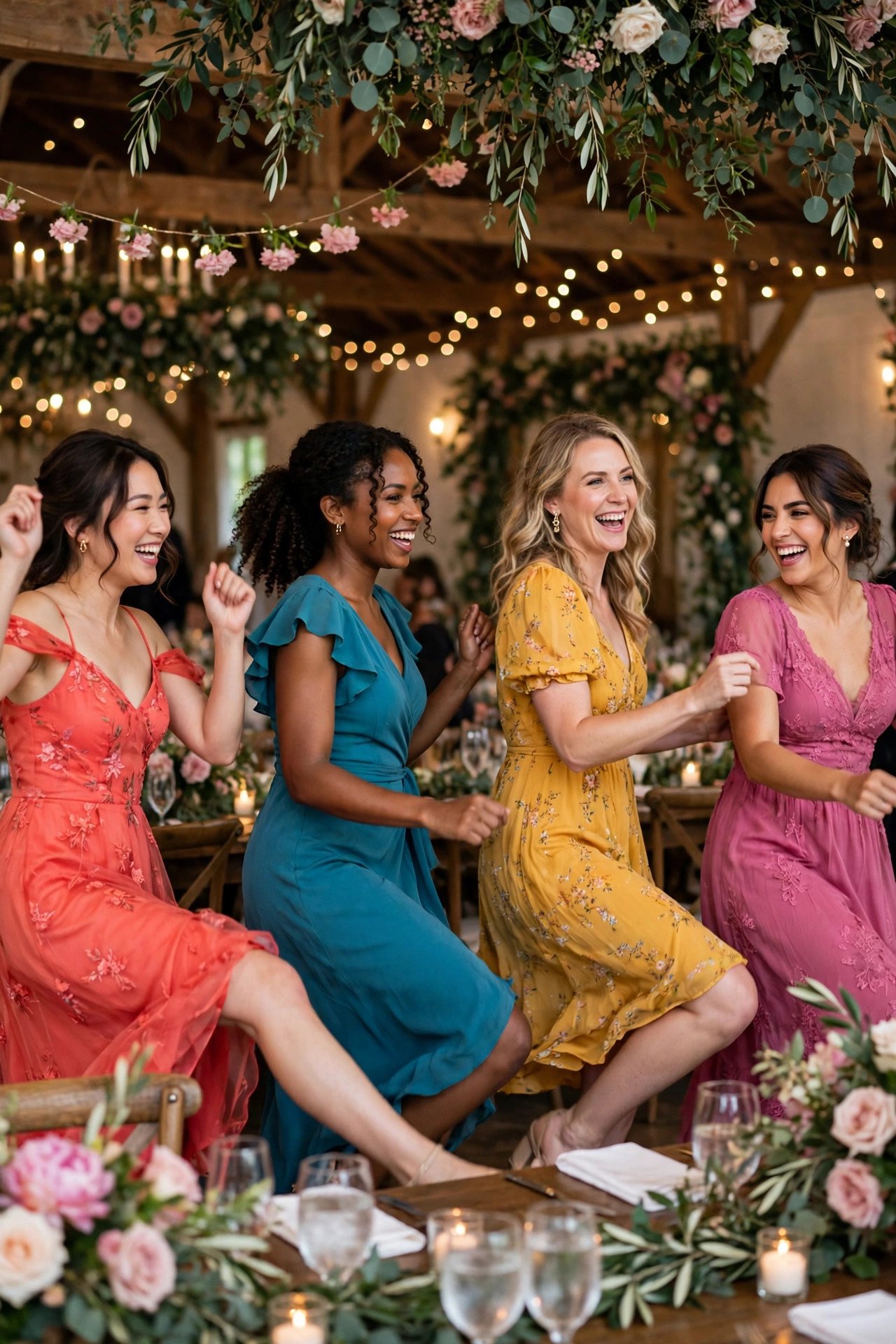 Bridesmaids dancing mambo