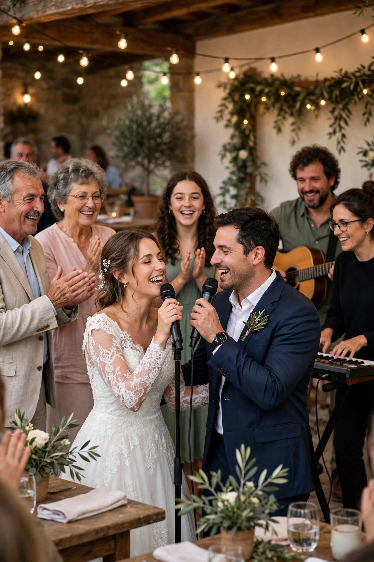 Family singing an Italian pop duet