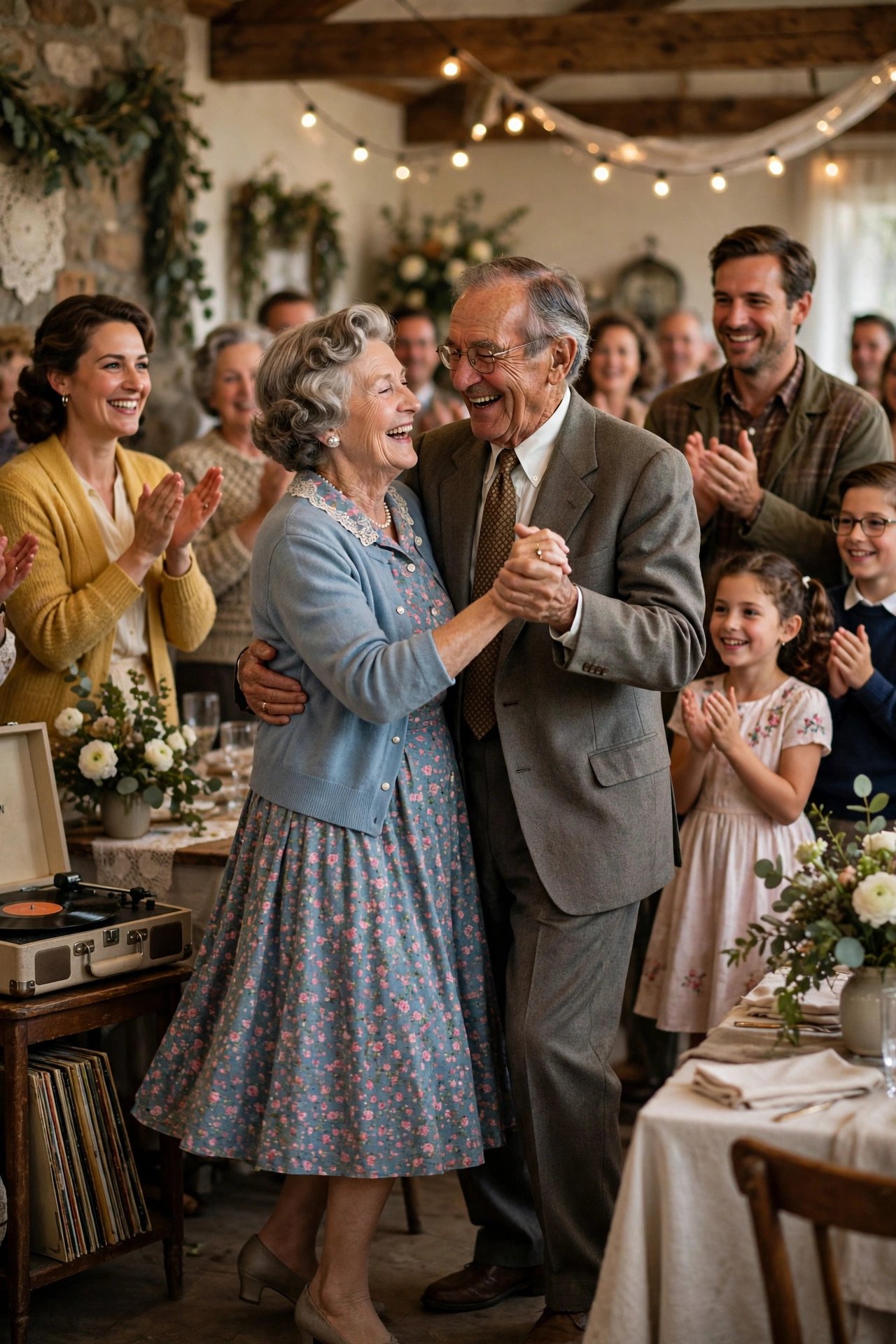 Grandparents dancing to a 50s classic